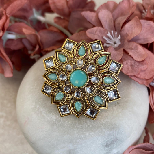 Light Blue Adjustable Kundan Ring/ Fashion Jewellery/ Gift for Women/Indian/Pakistani style