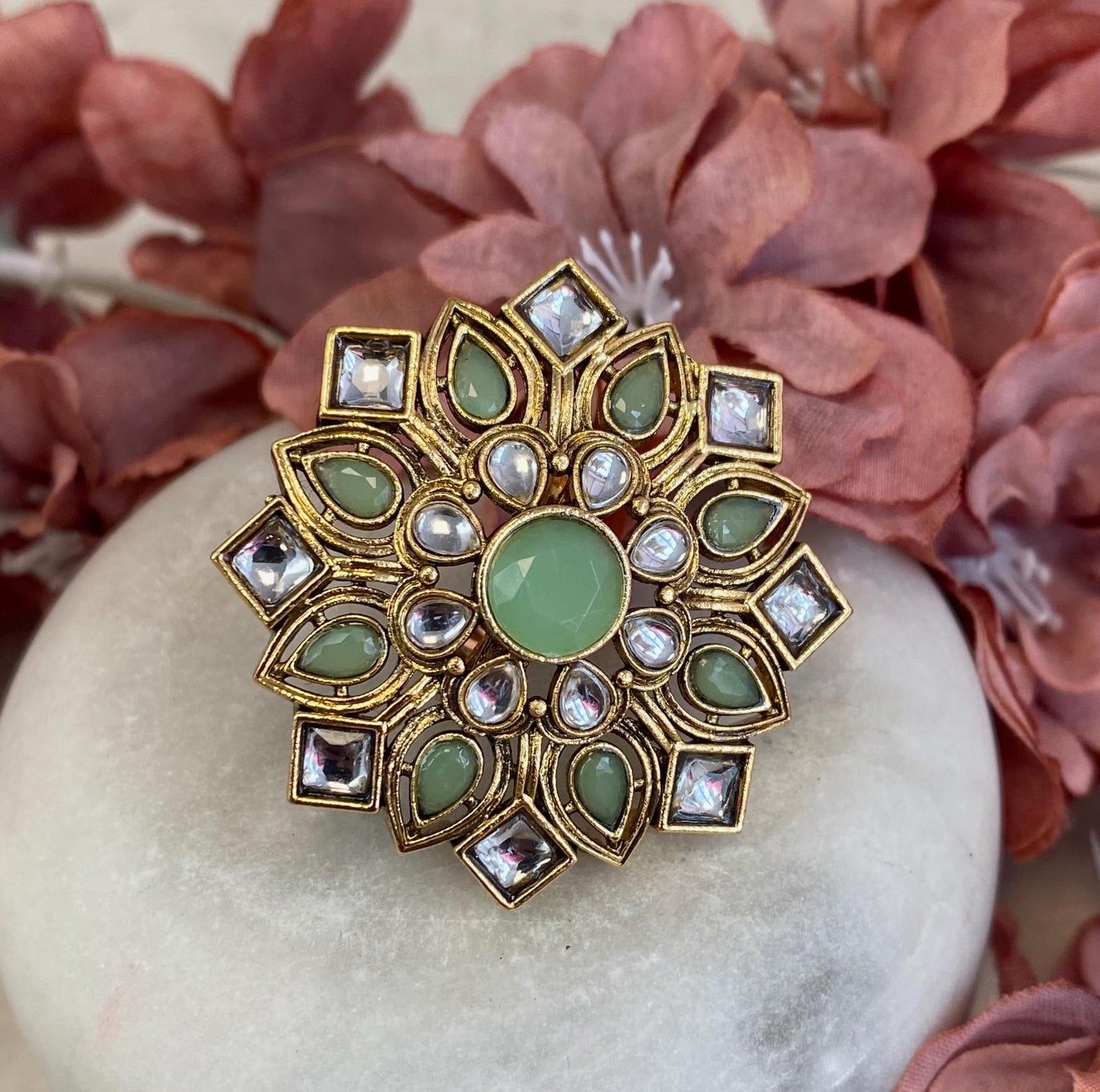 Mint Faux Kundan Adjustable Ring/ Fashion Jewellery/ Gift for Women/Indian/Pakistani style