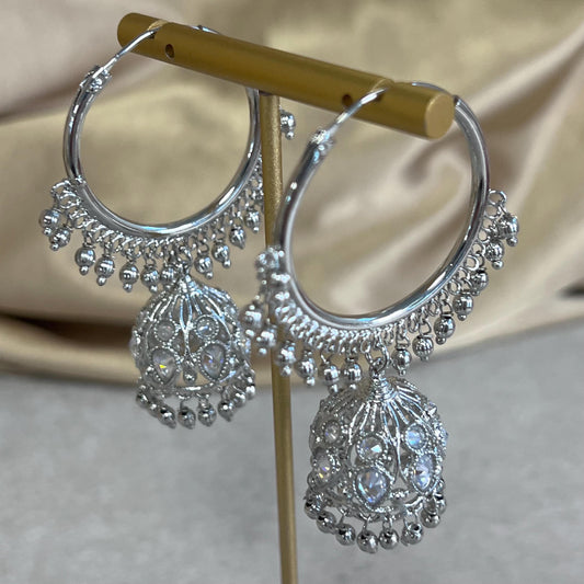 Silver Ball Crystal Jhumka Indian Hoop Earring/Indian Earrings/Pakistani Fashion/Indian Jewellery/Silver Jewellery/Gifts for Women
