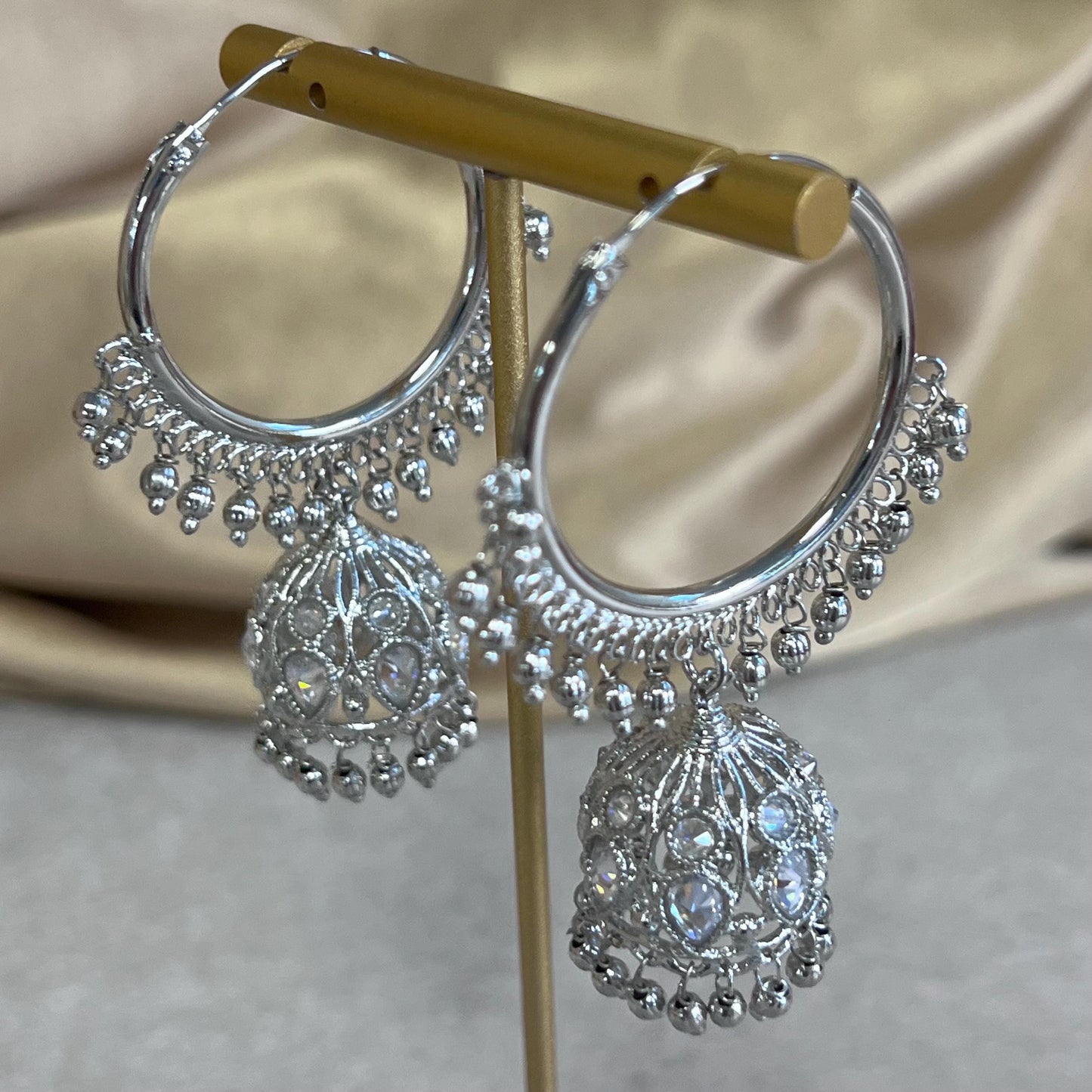 Silver Ball Crystal Jhumka Indian Hoop Earring/Indian Earrings/Pakistani Fashion/Indian Jewellery/Silver Jewellery/Gifts for Women