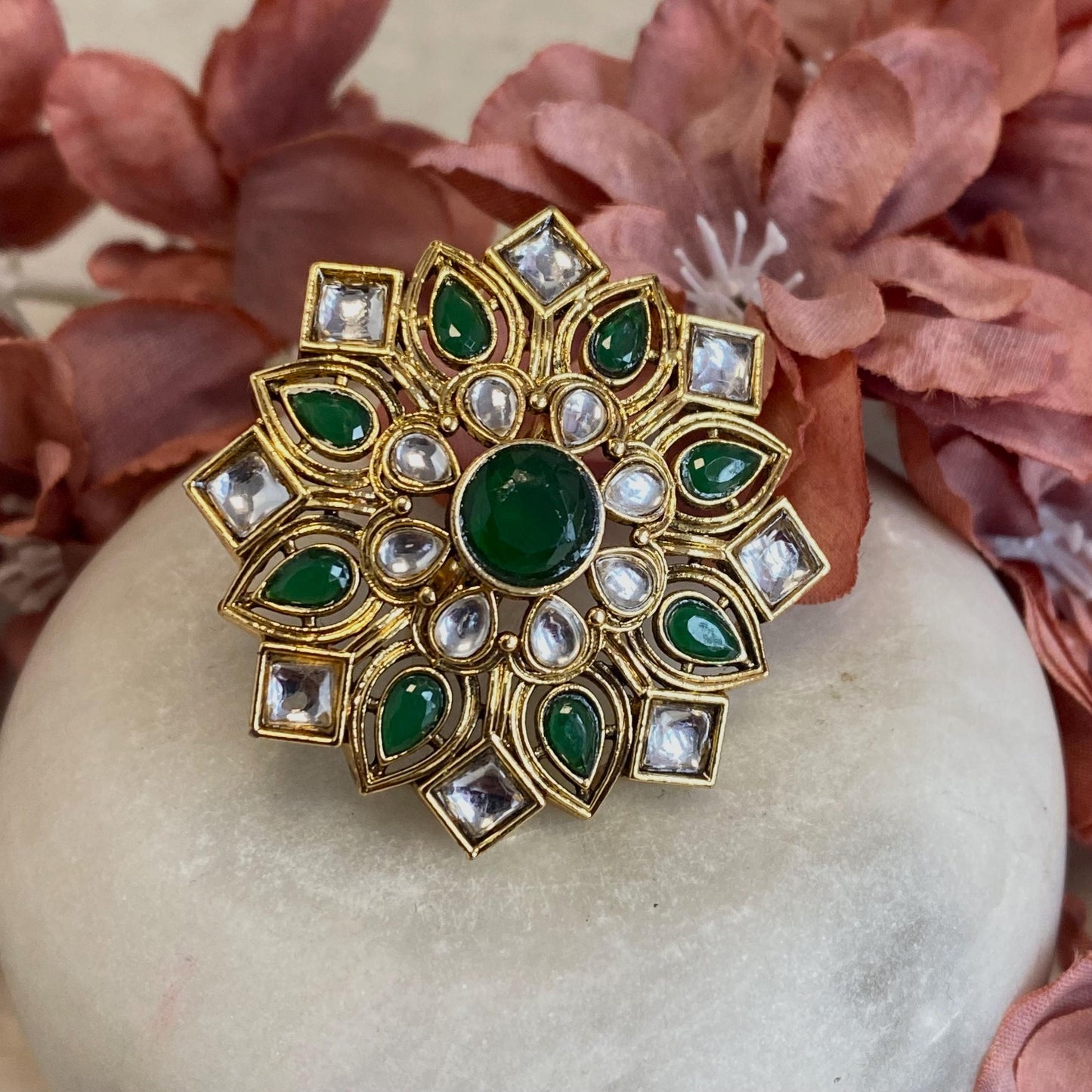 Green Kundan Adjustable Ring/ Fashion Jewellery/ Gift for Women/Indian/Pakistani style
