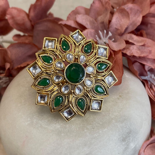 Green Kundan Adjustable Ring/ Fashion Jewellery/ Gift for Women/Indian/Pakistani style