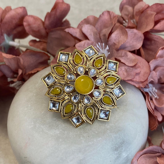 Yellow Faux Kundan Ring/ Fashion Jewellery/ Gift for Women/Indian/Pakistani style