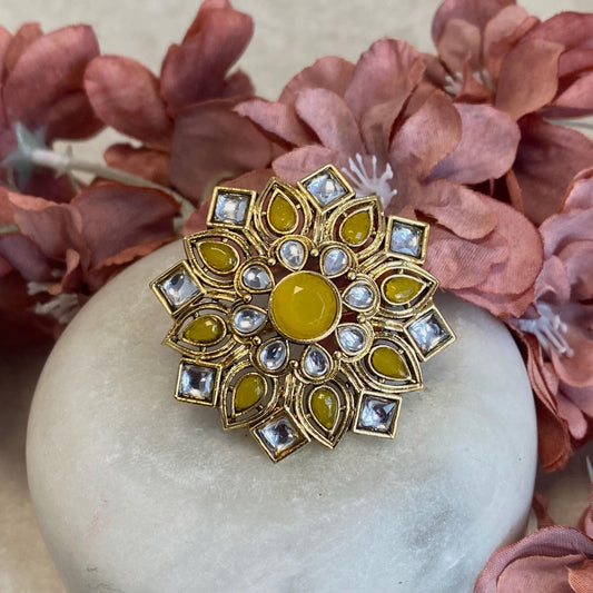 Yellow Faux Kundan Ring/ Fashion Jewellery/ Gift for Women/Indian/Pakistani style