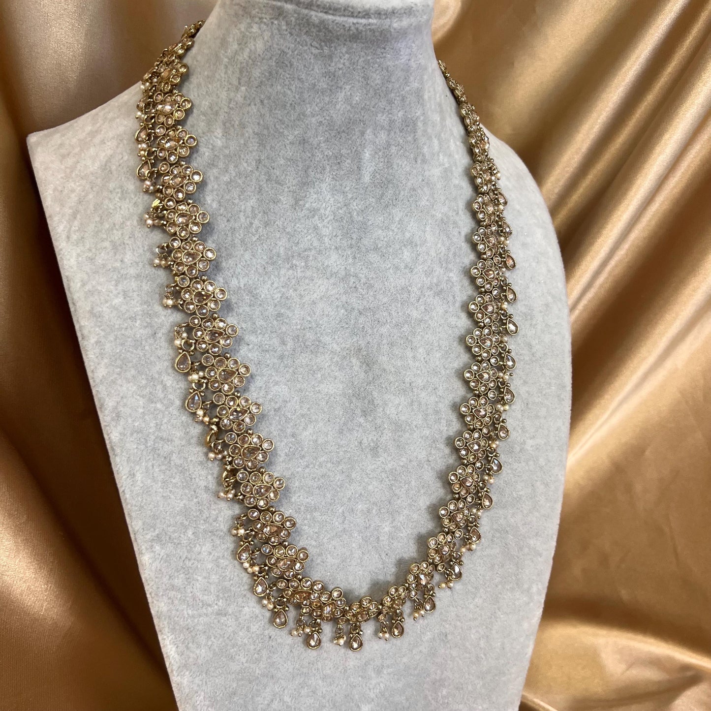 Champagne Short to Lond Adjustable Mala Necklace only/ Antique Gold/ Zircon Crystal Indian/ Pakistani/Fashion Jewellery/ Gift for Women