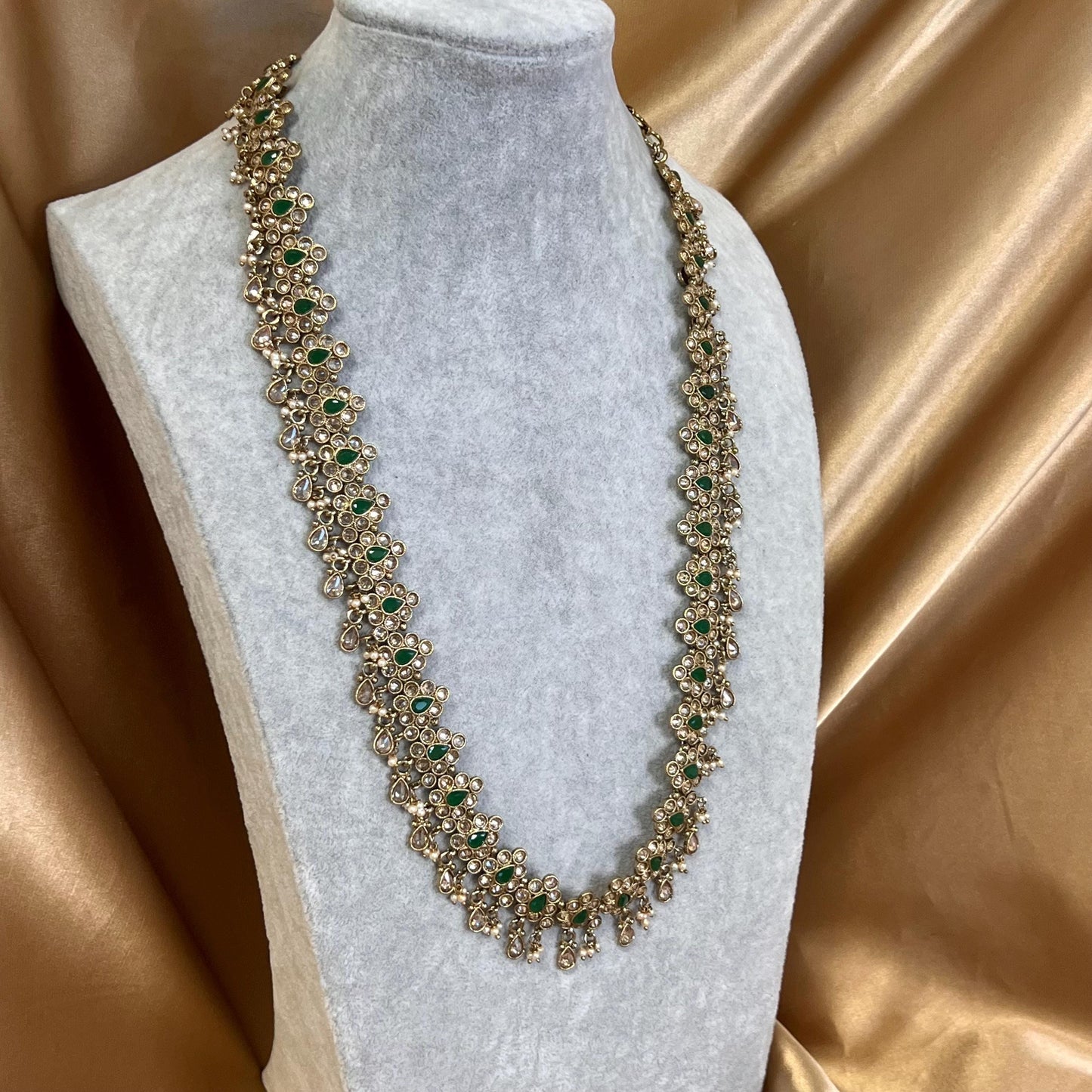 Green Champagne Long Mala/ Haar/ Long Necklace/ Waist chain/ Belt/ Sari Belt/ Unique Style/ Indian/ Pakistani/Fashion Jewellery/ Gift