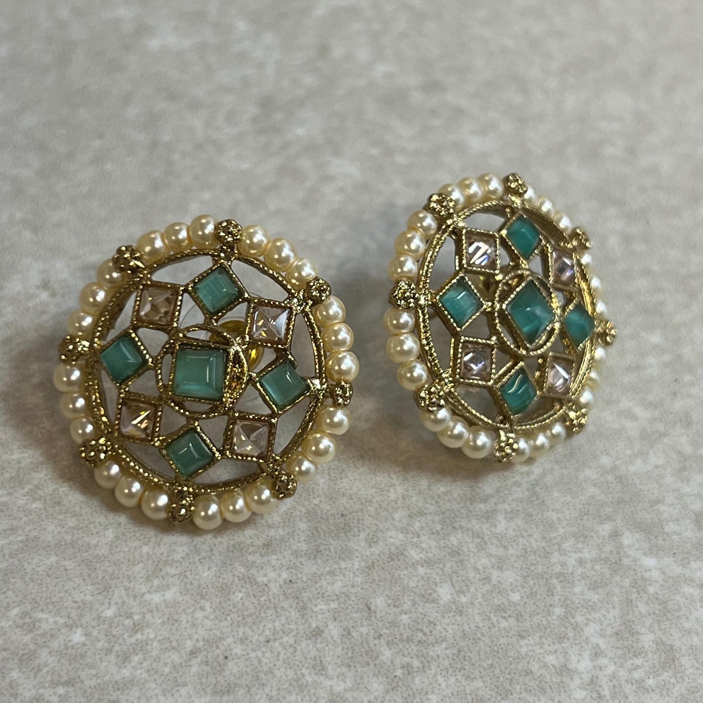 Green/Blue Thin Necklace Set Earring/ Tikka/ Tikli/ Indian/ Pakistani/Fashion Jewellery/ Gift for Women/ Antique Gold with Champagne