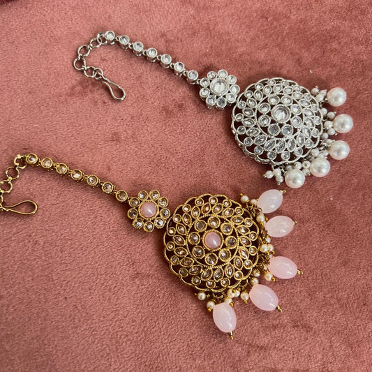 Round Crystal Tikka - Antique Gold /Champagne Zircon Crystal /Silver  Tikli/ Indian/ Pakistani Fashion Jewellery/ Maang Tikkas/ Mix Colours