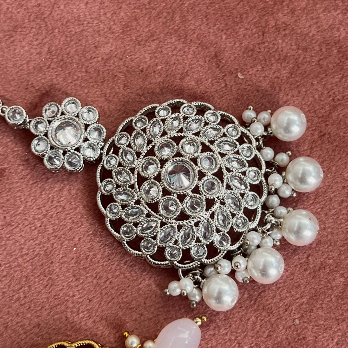 Round Crystal Tikka - Antique Gold /Champagne Zircon Crystal /Silver  Tikli/ Indian/ Pakistani Fashion Jewellery/ Maang Tikkas/ Mix Colours