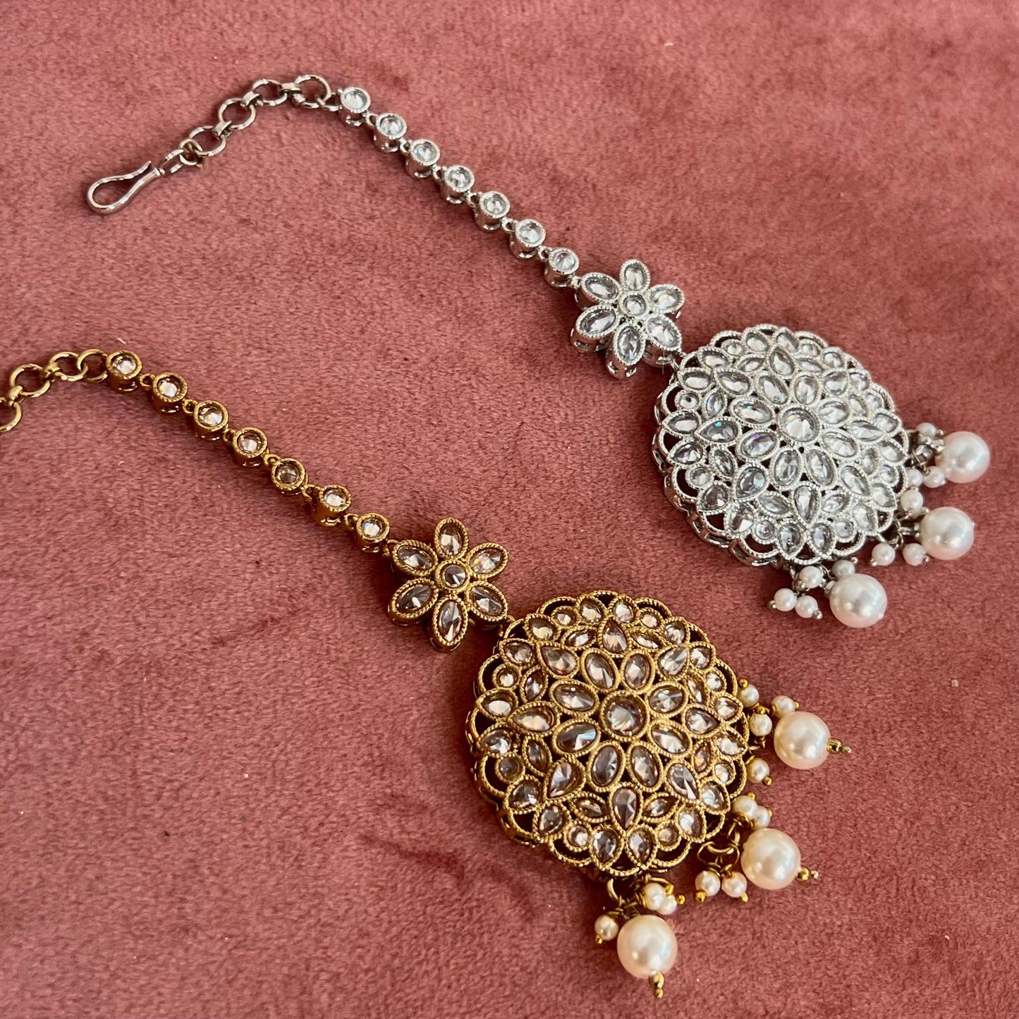 Round Crystal Tikka - Antique Gold /Champagne Zircon Crystal /Silver  Tikli/ Indian/ Pakistani Fashion Jewellery/ Maang Tikkas/ Mix Colours