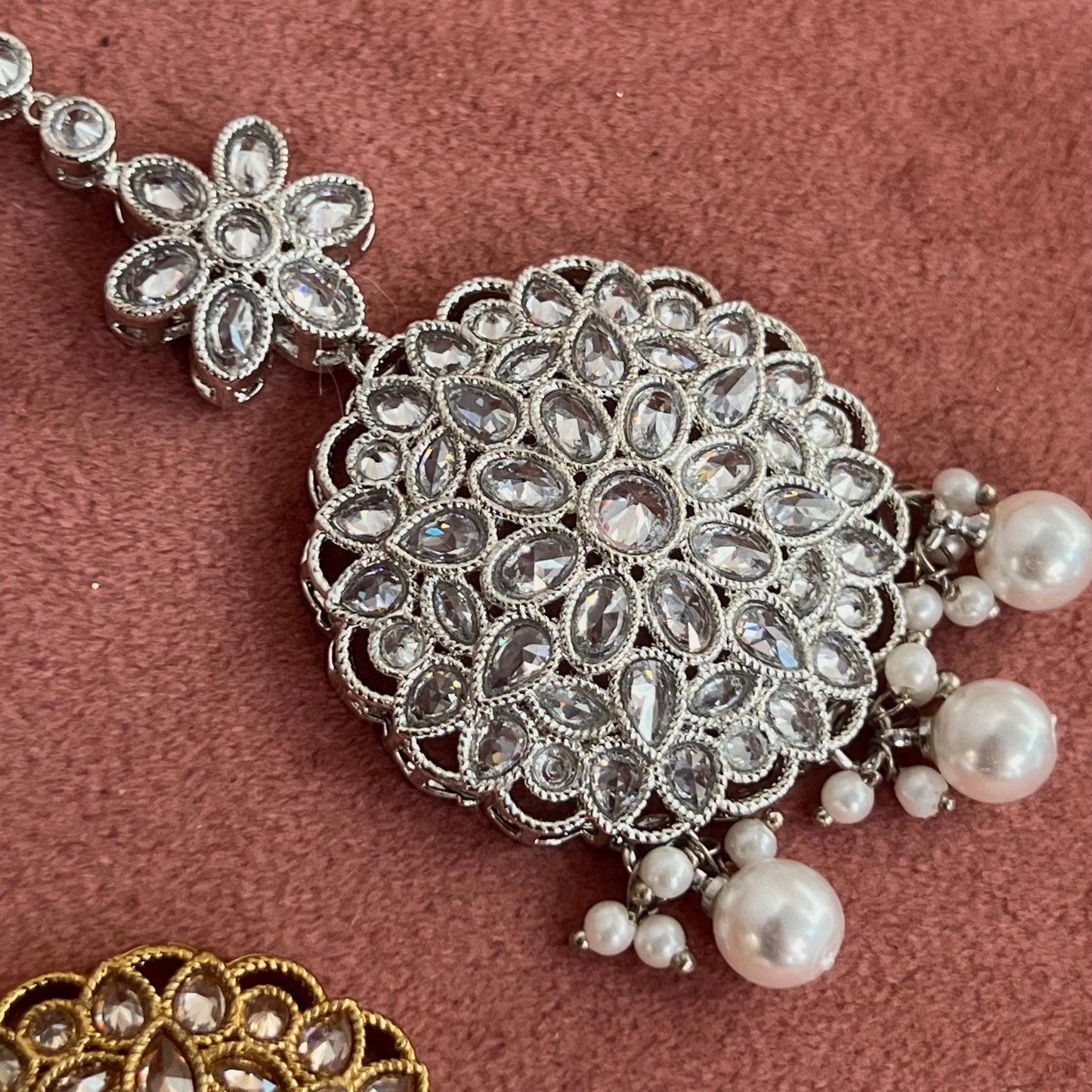 Round Crystal Tikka - Antique Gold /Champagne Zircon Crystal /Silver  Tikli/ Indian/ Pakistani Fashion Jewellery/ Maang Tikkas/ Mix Colours