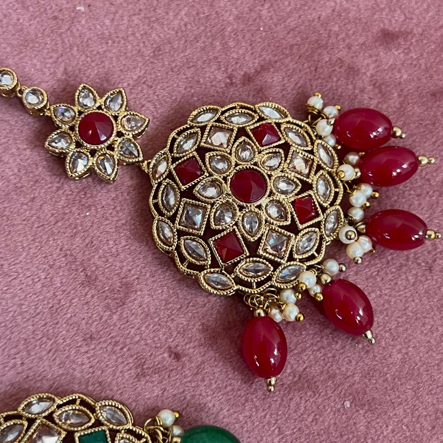 Flower Crystal Tikka - Antique Gold /Champagne Zircon Crystal /Maroon/ Green/ Tikli/ Indian/ Pakistani Fashion Jewellery/ Maang Tikkas/