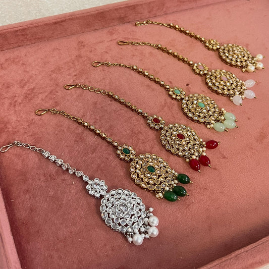 Long Crystal Tikka - Antique Gold /Champagne Zircon Crystal /Mix Colour/ Tikli/ Indian/ Pakistani Fashion Jewellery/ Maang Tikkas/