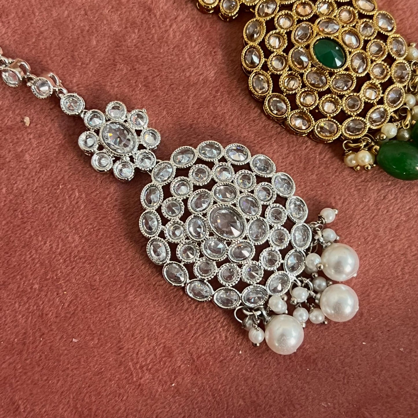 Long Crystal Tikka - Antique Gold /Champagne Zircon Crystal /Mix Colour/ Tikli/ Indian/ Pakistani Fashion Jewellery/ Maang Tikkas/