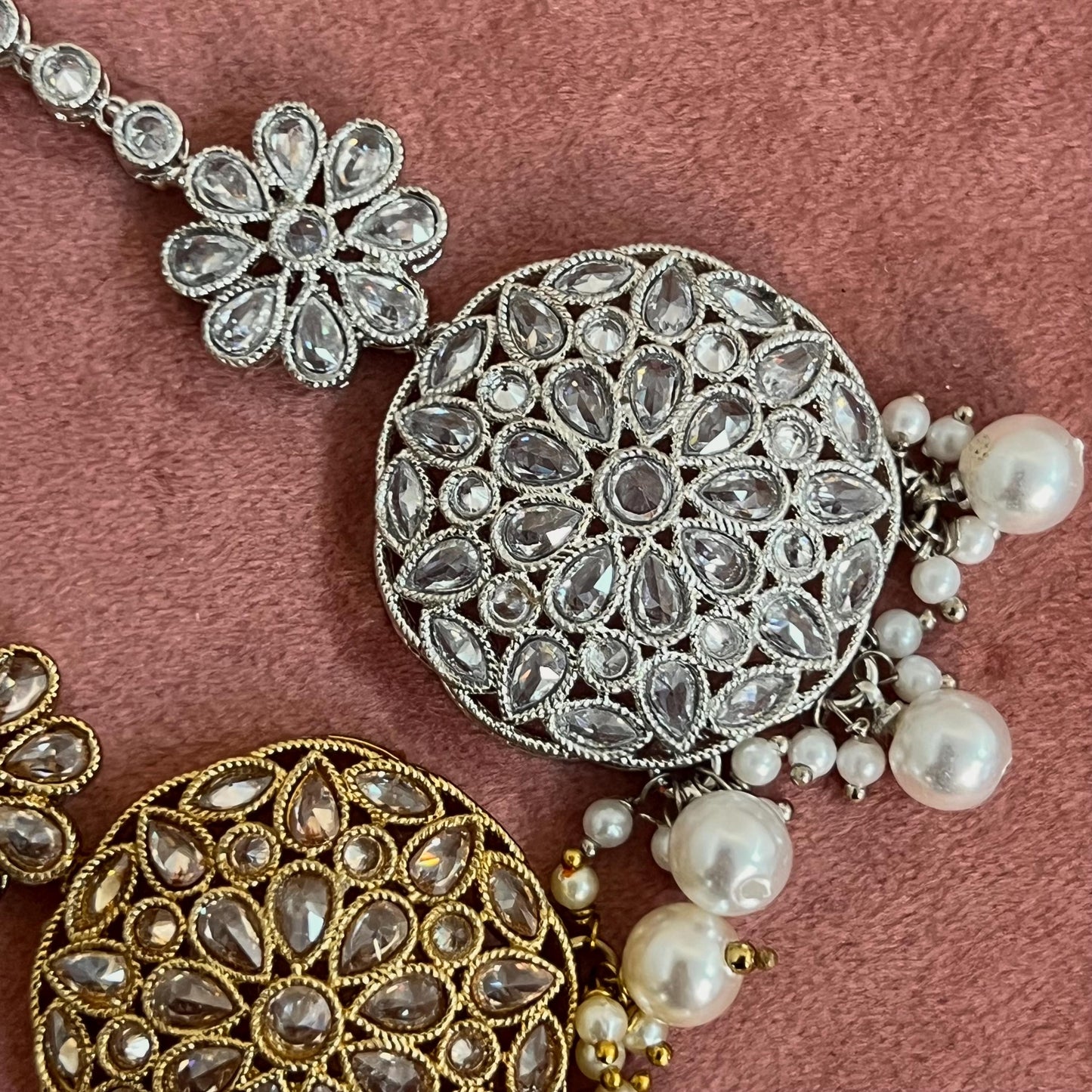 Circle Crystal Tikka - Antique Gold /Champagne Zircon Crystal /Mix Colour/ Tikli/ Indian/ Pakistani Fashion Jewellery/ Maang Tikkas/