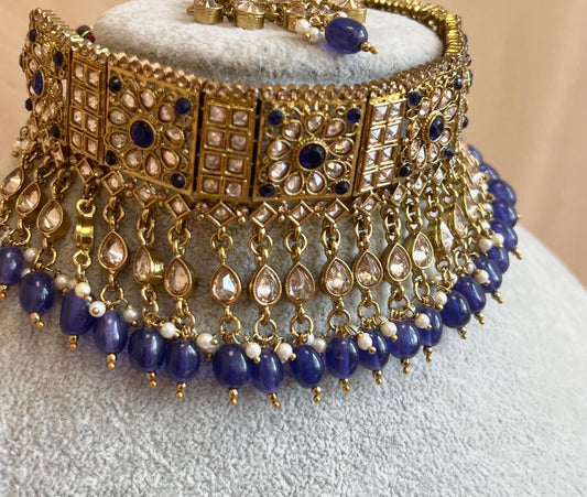 Navy Indian Choker Set/Navy Earrings/ Navy Tikka/ Tikli/Indian/ Pakistani/Fashion Jewellery/ Gift for Women