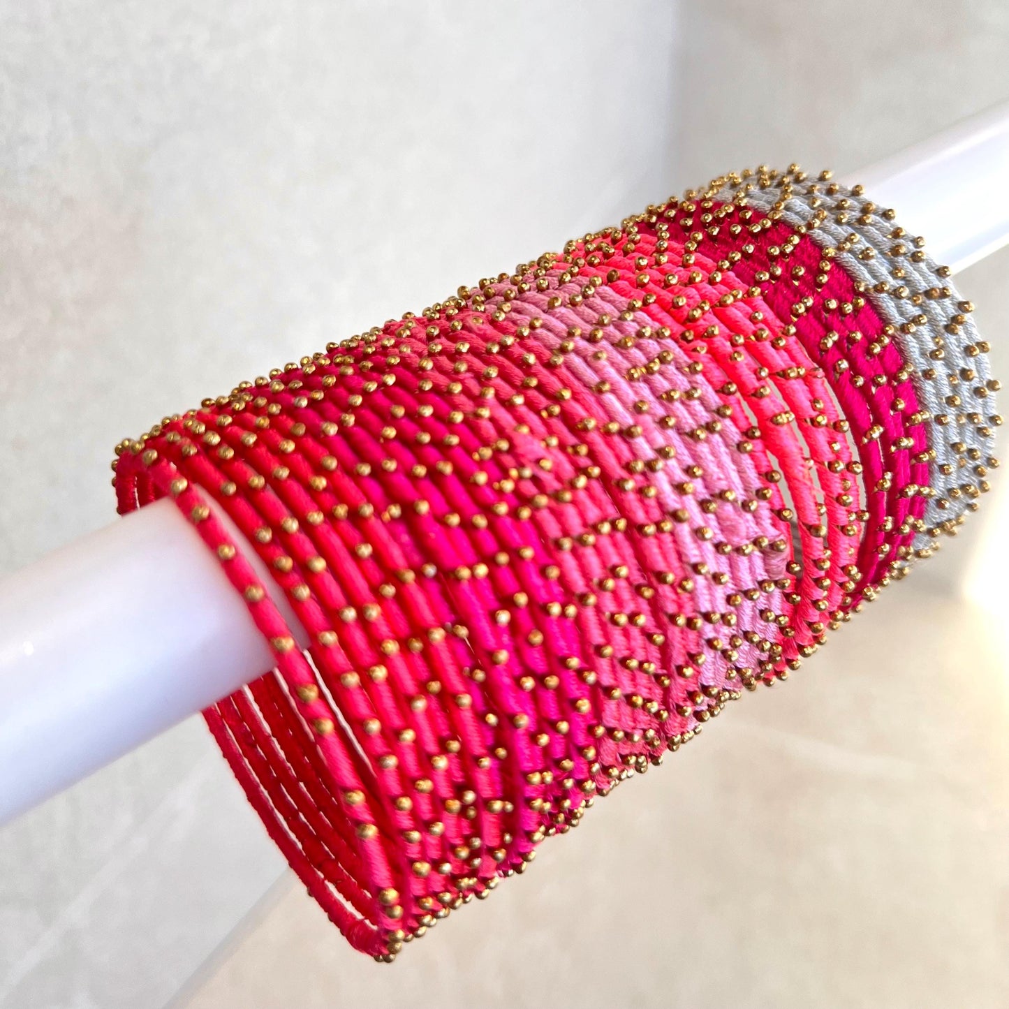 Pink/ Rose Shades/Thread Coloured Bangle Block/ Collection/ Set/ Indian/ Pakistani Bangles/ 2.6 Small Bangles