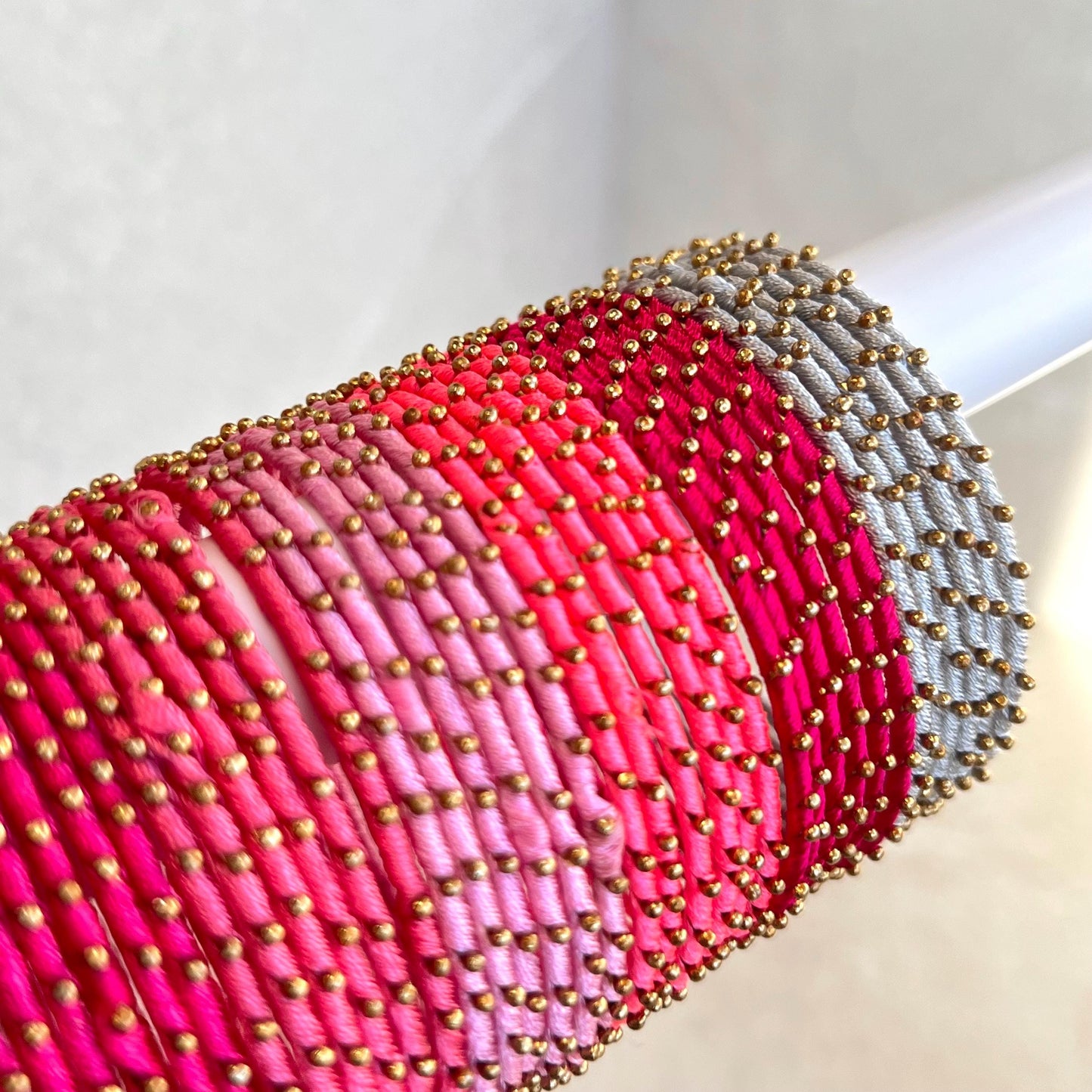 Pink/ Rose Shades/Thread Coloured Bangle Block/ Collection/ Set/ Indian/ Pakistani Bangles/ 2.6 Small Bangles