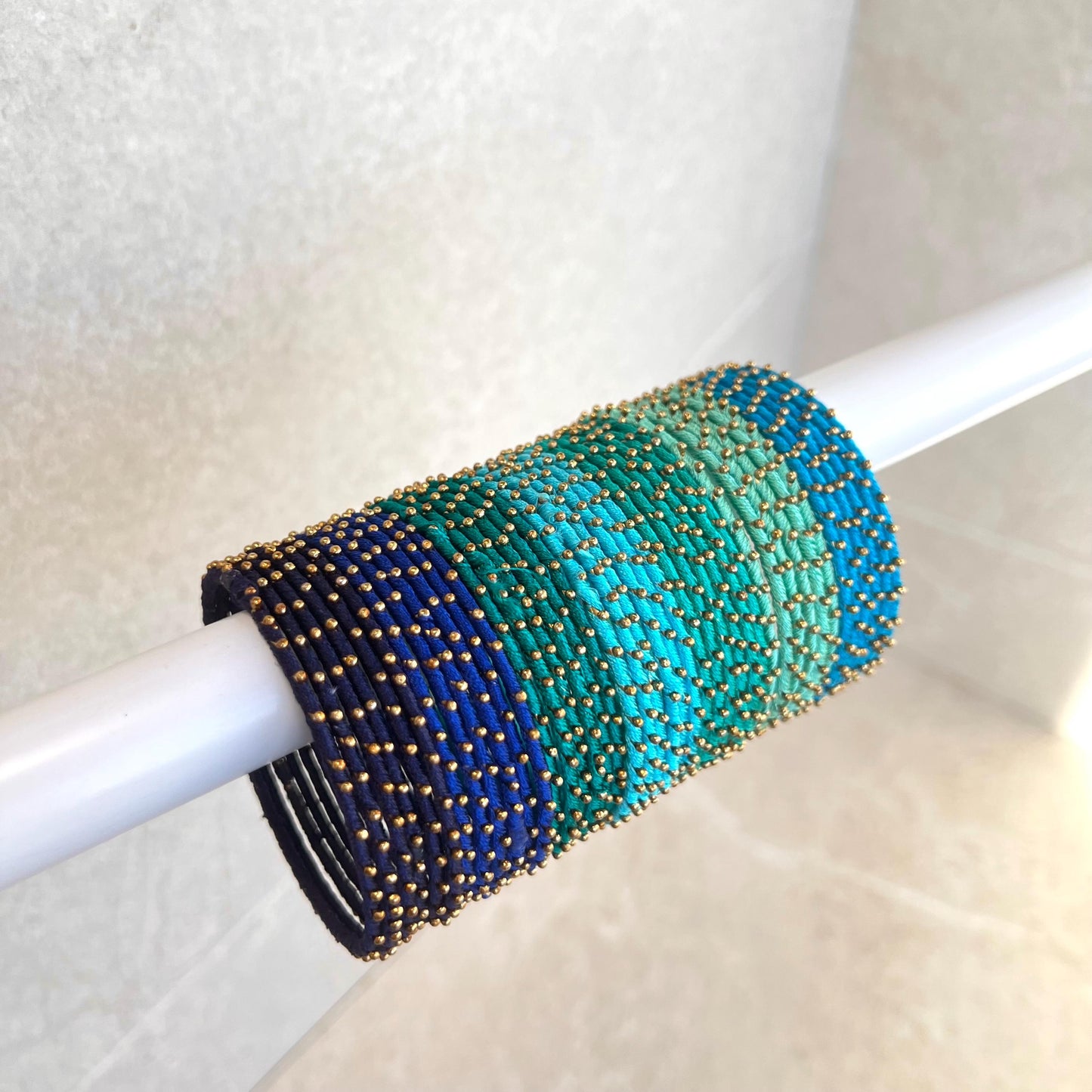 Blue/Teal/Turquoise Shades/Thread Coloured Bangle Block/ Collection/ Set/ Indian/ Pakistani Bangles/ 2.6 Small Bangles