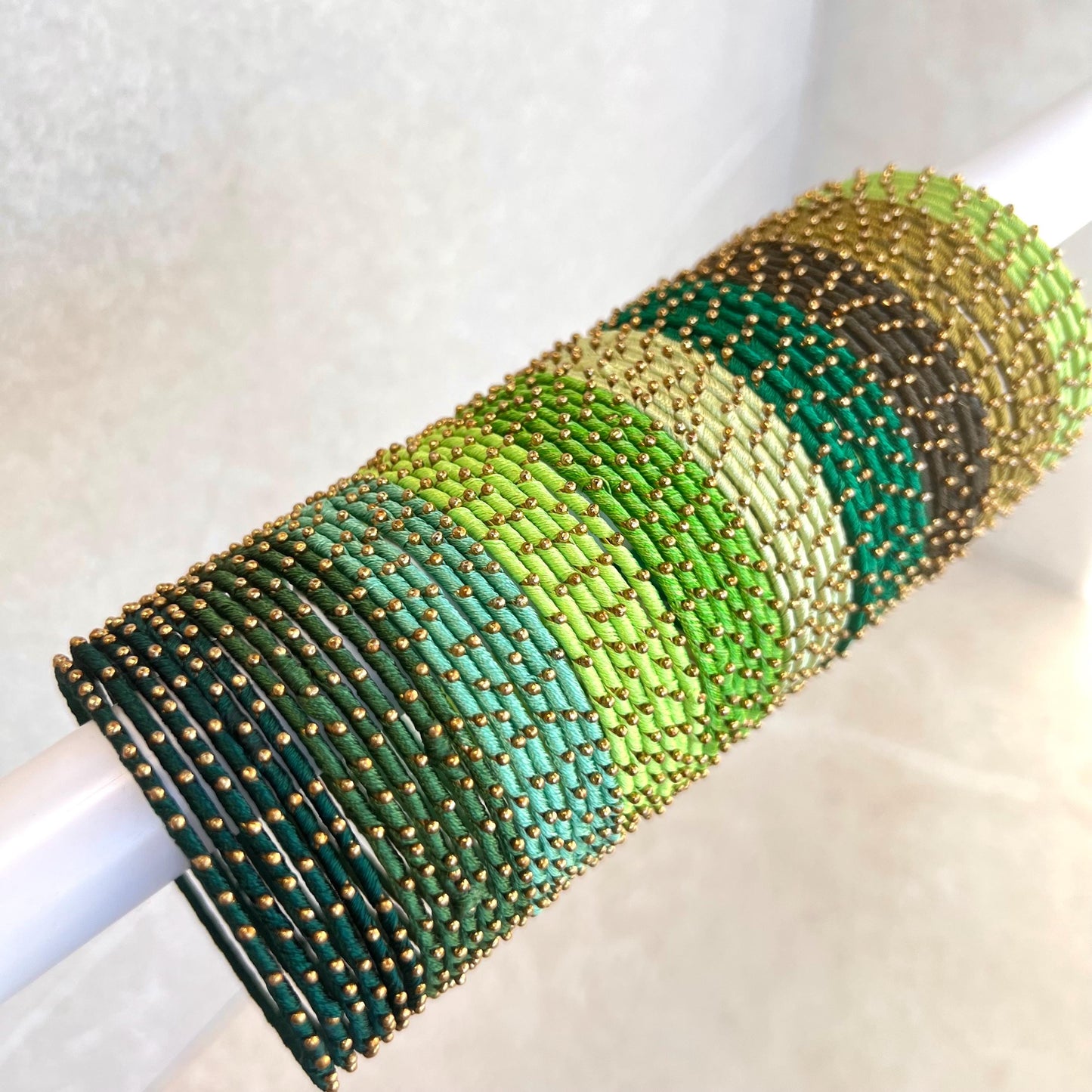 Green Light and Dark Shades/Thread Coloured Bangle Block/ Collection/ Set/ Indian/ Pakistani Bangles/ 2.6 Small Bangles