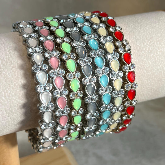 Single Statement Bangle in Mix Colours. Silver Base Colourful Stones/ Size Small 2.6 only/ Multicolour