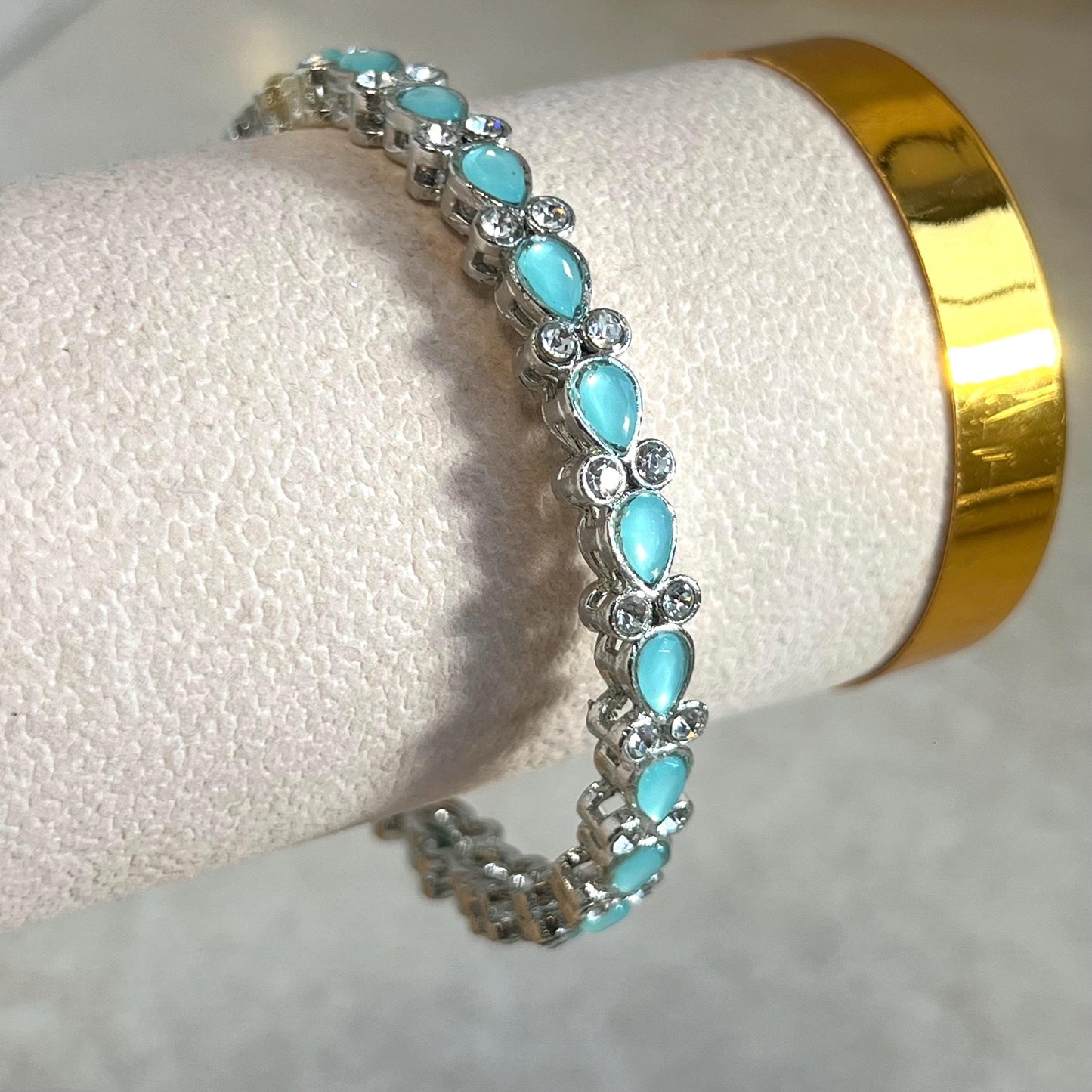 Single Statement Bangle in Mix Colours. Silver Base Colourful Stones/ Size Small 2.6 only/ Multicolour