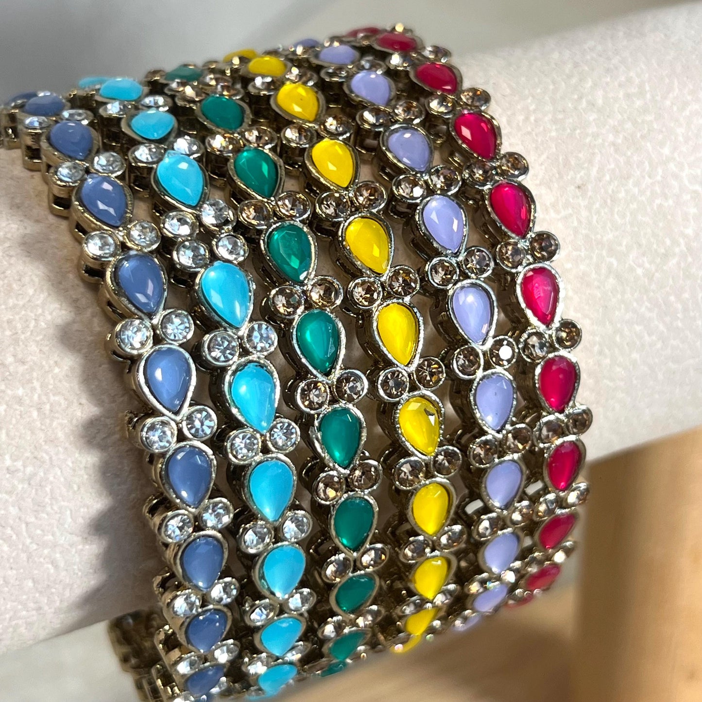 Single Statement Bangle in Mix Colours. Antique Gold Base Colourful Stones/ Size Small 2.6 only/ Multicolour