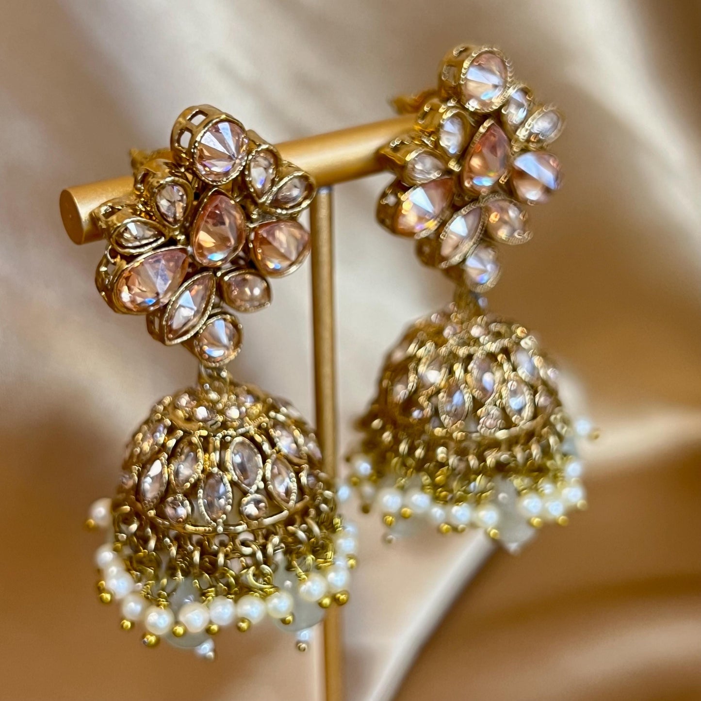 Mint Green, Antique Gold/ Champagne Necklace set/ Choker,Jhumka Earring and Tikka/ Necklace/ Unique Style/ Indian/ Pakistani Gift for Women