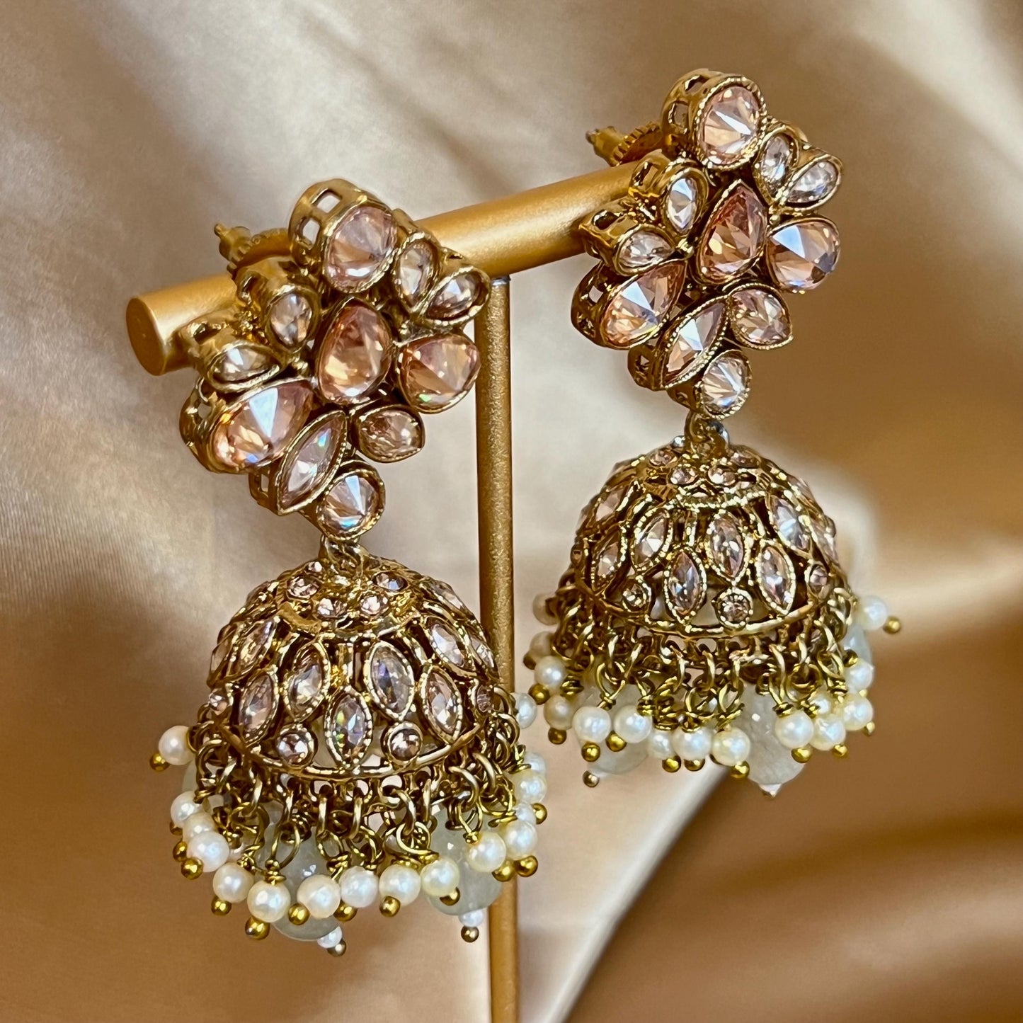 Mint Green, Antique Gold/ Champagne Necklace set/ Choker,Jhumka Earring and Tikka/ Necklace/ Unique Style/ Indian/ Pakistani Gift for Women