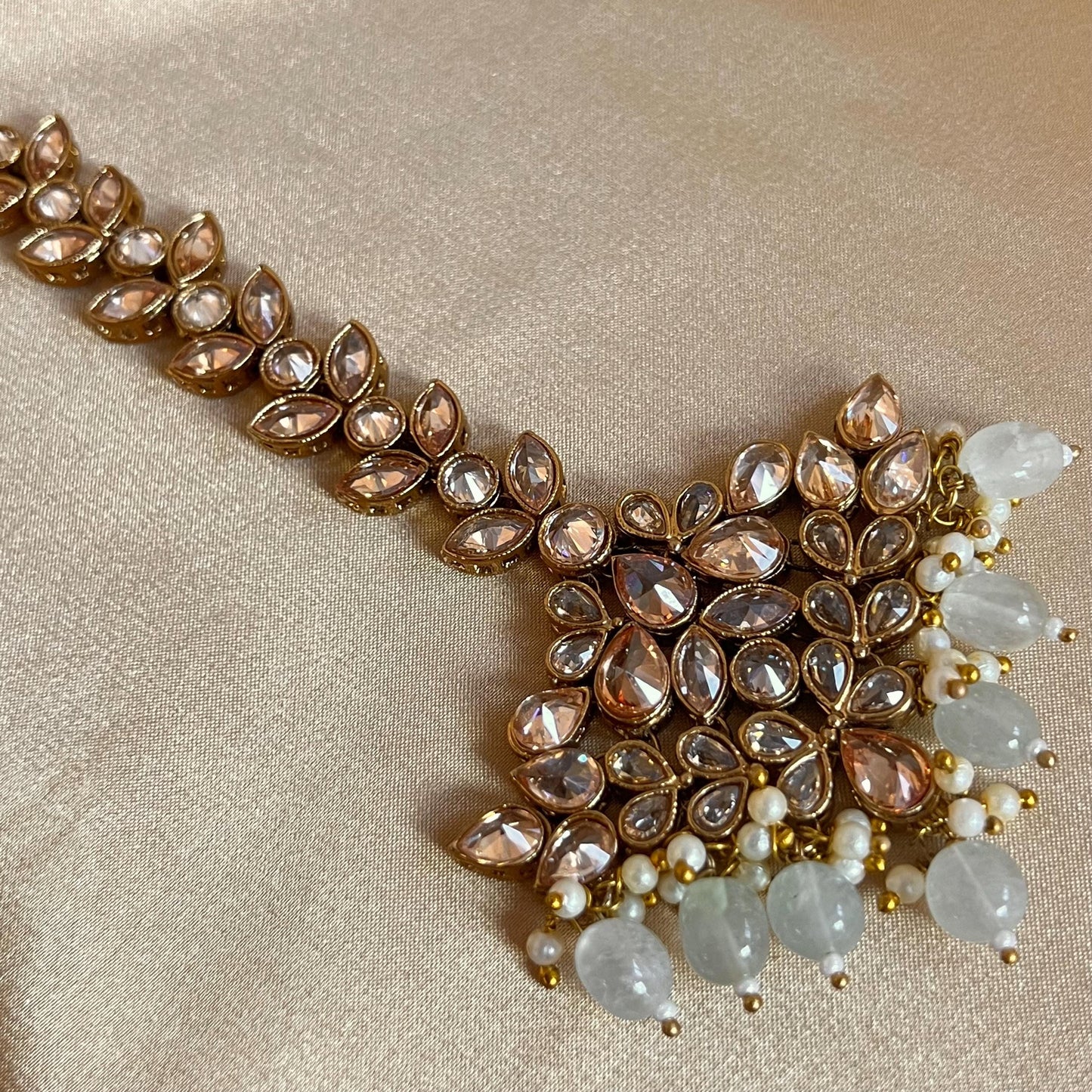 Mint Green, Antique Gold/ Champagne Necklace set/ Choker,Jhumka Earring and Tikka/ Necklace/ Unique Style/ Indian/ Pakistani Gift for Women