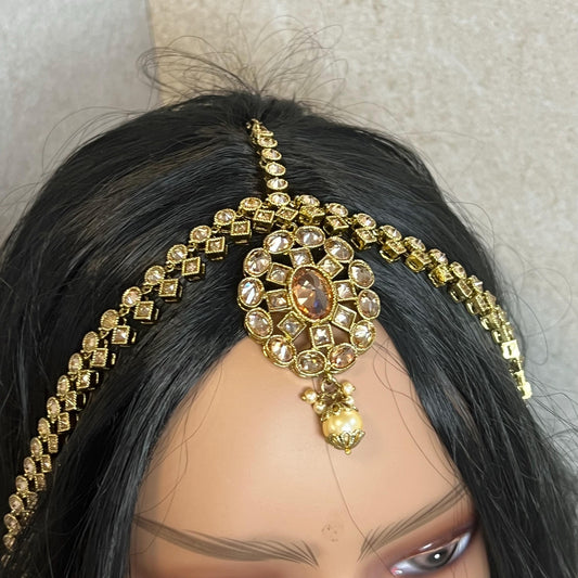 Antique Golden Mathapatti (Indian Headband)/Pakistani/Fashion Jewellery/ Bridal Forehead Jewellery Headpiece/Bollywood /phoolpatti
