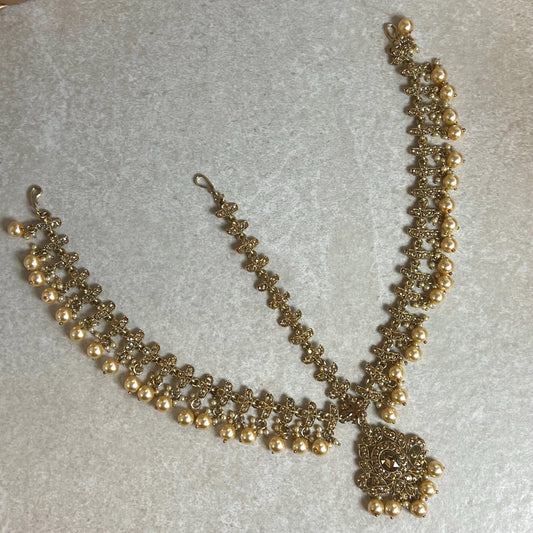 Antique Golden Mathapatti (Indian Headband)/Pakistani/Fashion Jewellery/ Bridal Forehead Jewellery Headpiece/Bollywood /phoolpatti