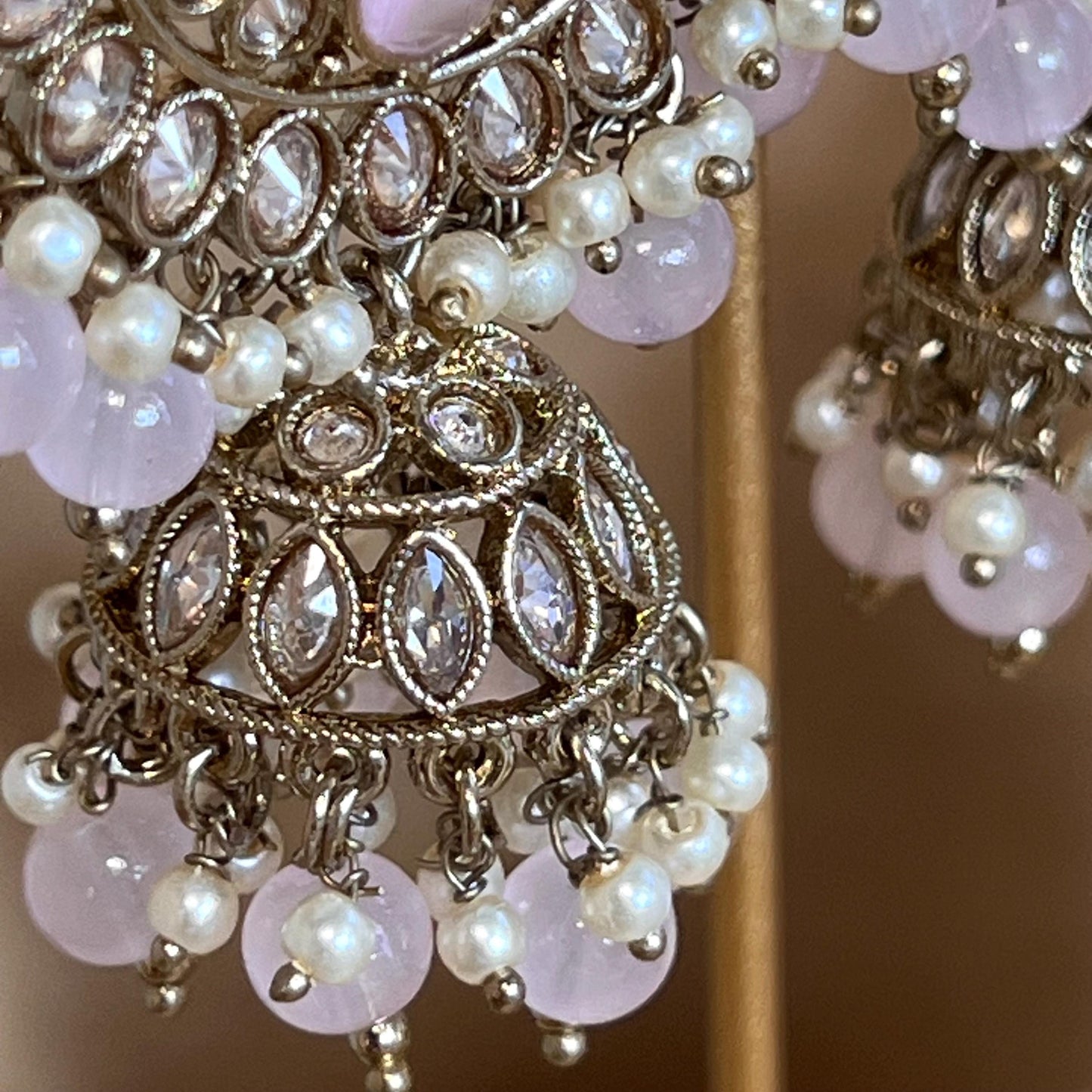 Pink, Anique Golden and Champagne Zircon Crystal Double Choker Set - Pink Earring/PinkTikka/ Tikli/Indian/ Pakistani/Fashion Jewellery/ Gift