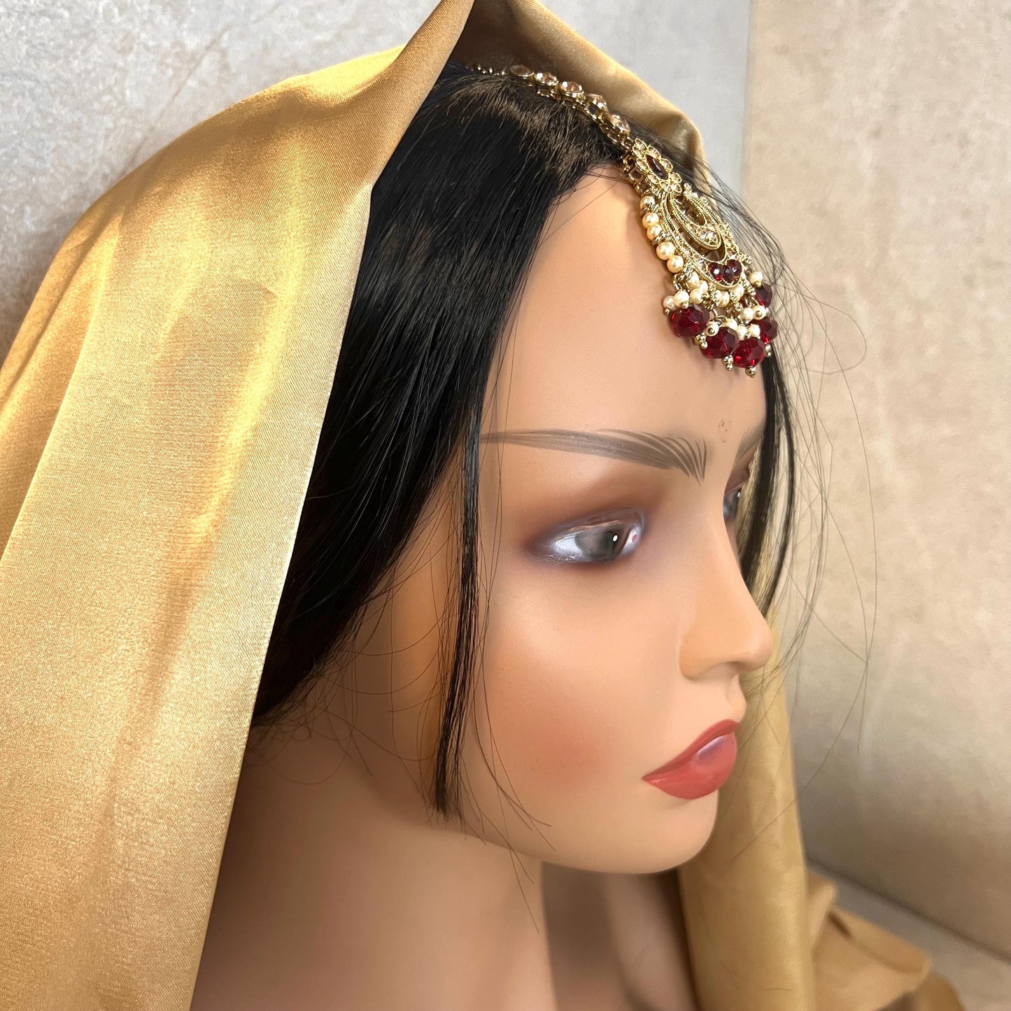 Crystal Pearl Tikka/ Tikli/ Indian/ Pakistani Fashion Jewellery/ Maang Tikkas/ Mix Colour/ White/ Maroon/ Navy/ Antique Gold/ Zircon Crystal