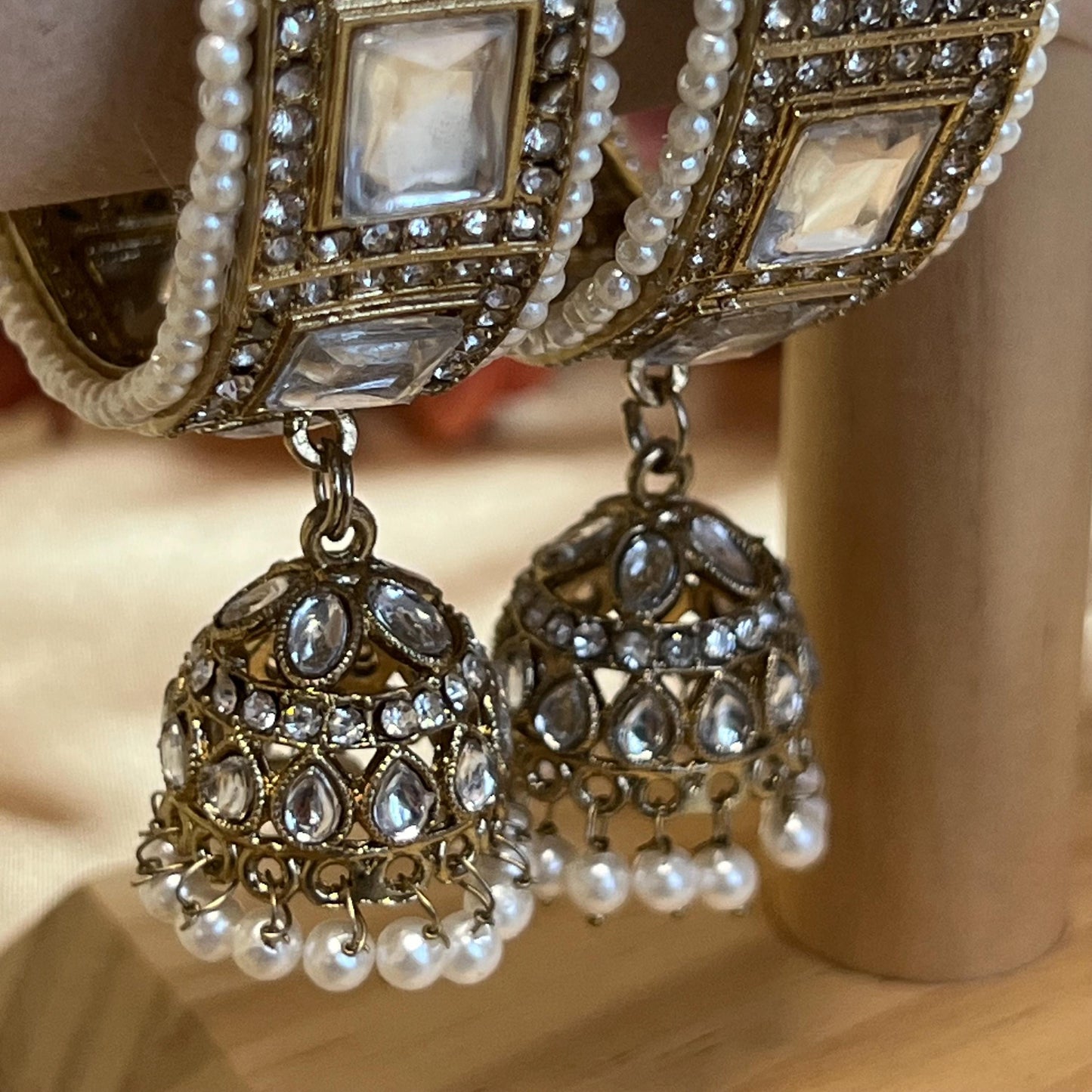 Chunky Jhumka Bangles (Pair)/Indian/ Pakistani/Jewelley/ Fashion Bracelet/ Clear Gold or Silver in 2.6 only