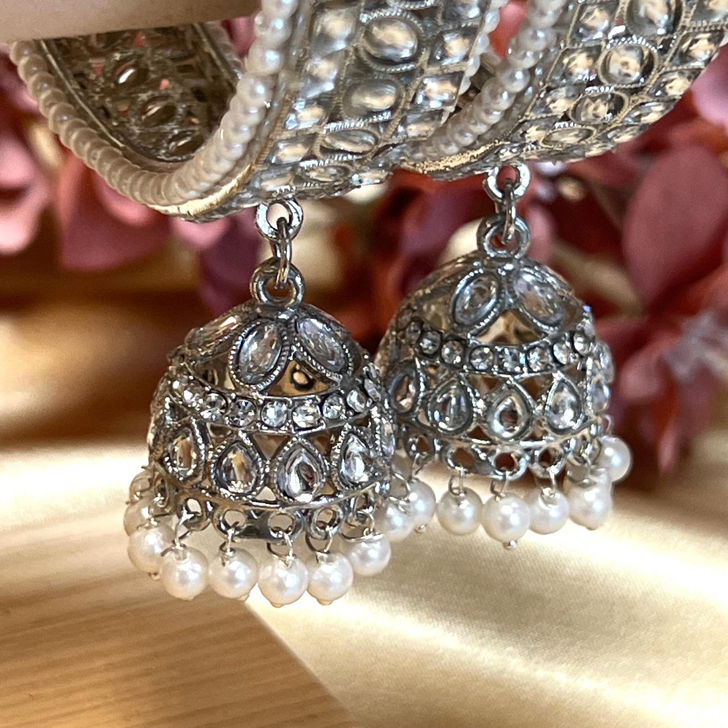 Chunky Jhumka Bangles (Pair)/Indian/ Pakistani/Jewelley/ Fashion Bracelet/ Clear Gold or Silver in 2.6 only