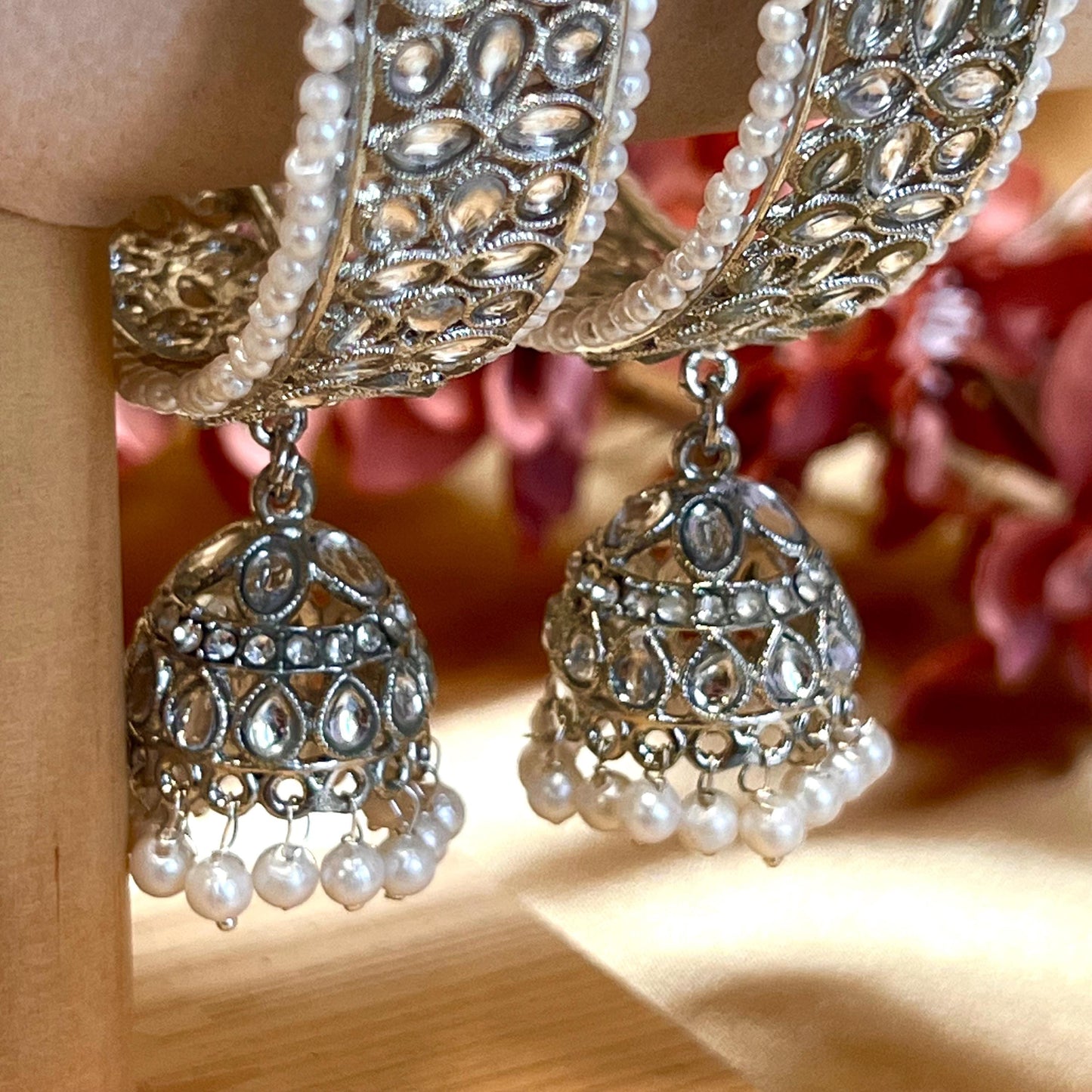 Chunky Jhumka Bangles (Pair)/Indian/ Pakistani/Jewelley/ Fashion Bracelet/ Clear Gold or Silver in 2.6 only