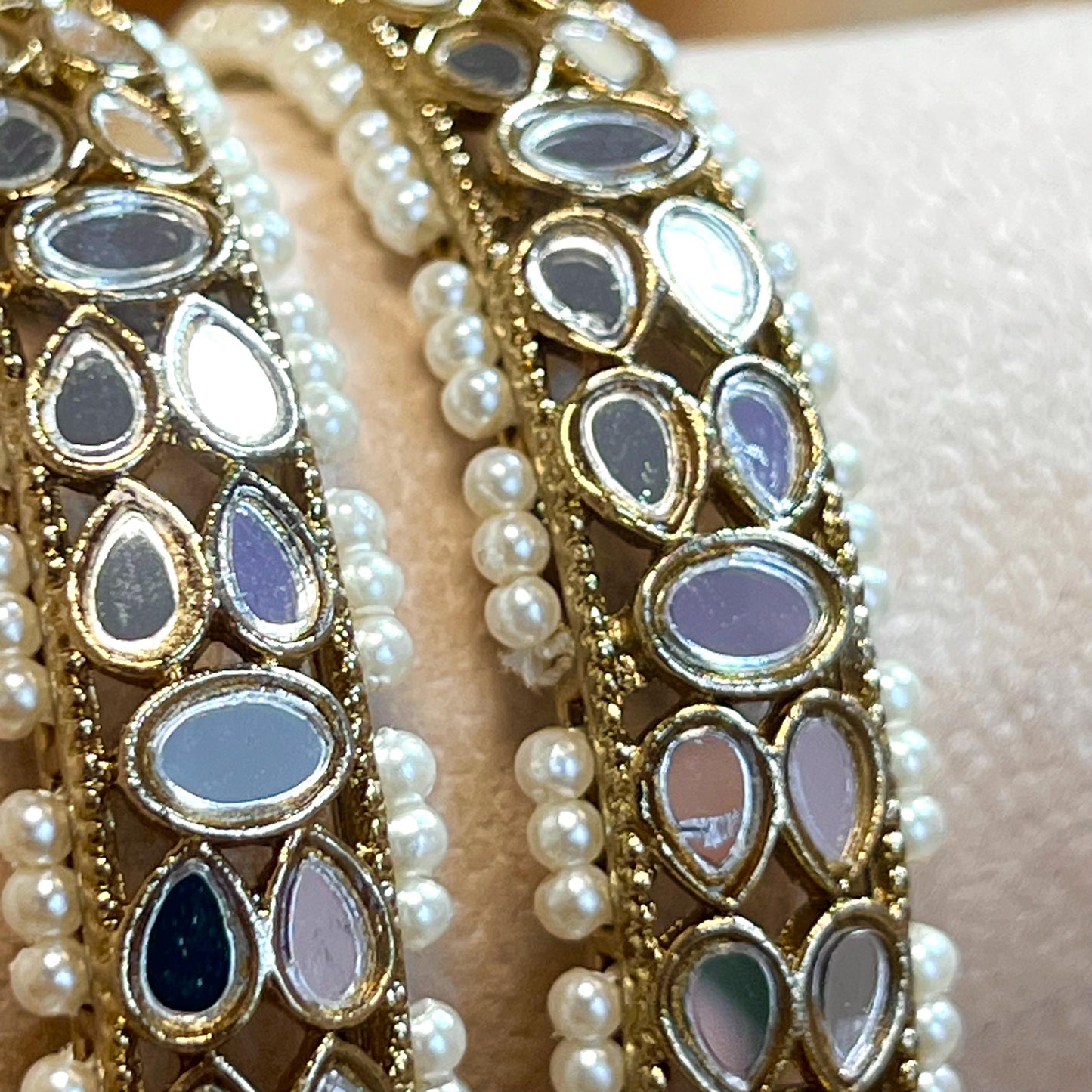 Mirror Bangles/ Clear- Antique Gold and Mirror Detail Bangles (Pair)/Indian/ Pakistani/Jewelley/ Fashion Bracelet/2.6 only/ Handmade