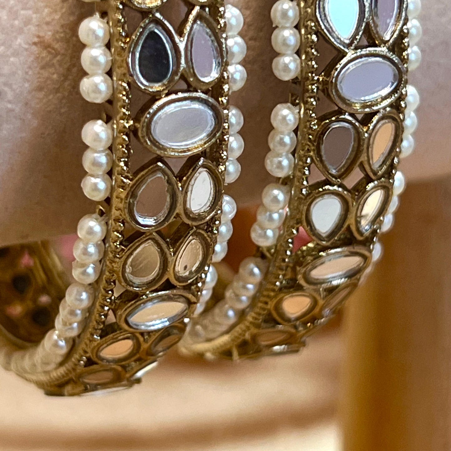 Mirror Bangles/ Clear- Antique Gold and Mirror Detail Bangles (Pair)/Indian/ Pakistani/Jewelley/ Fashion Bracelet/2.6 only/ Handmade