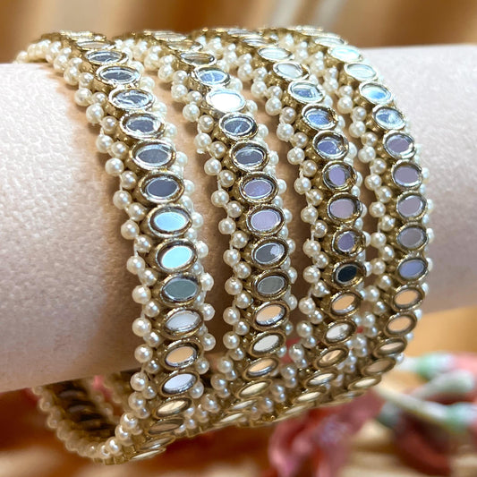 Mirror Bangles/ Clear- Antique Gold and Mirror Detail Bangles (Set of 4)/Indian/ Pakistani/Jewelley/ Fashion Bracelet/2.6 only/ Handmade