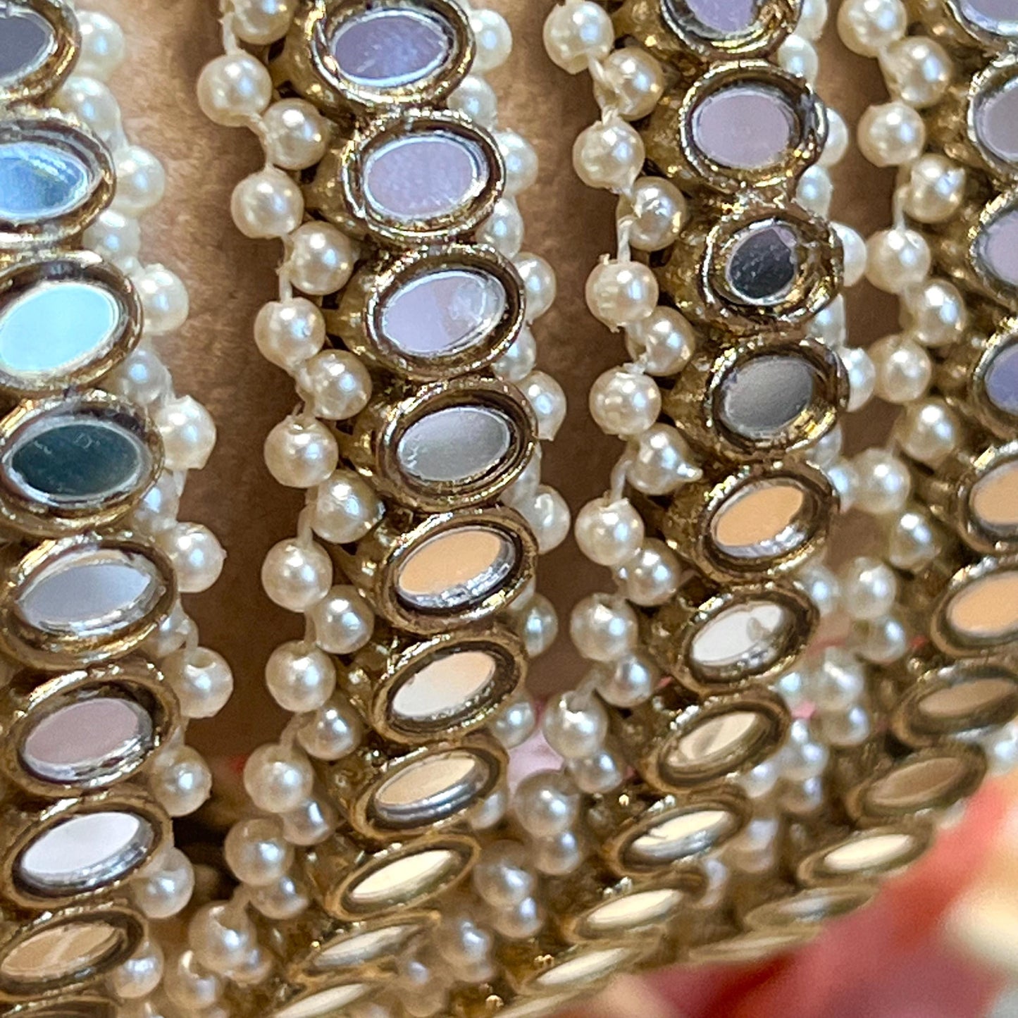 Mirror Bangles/ Clear- Antique Gold and Mirror Detail Bangles (Set of 4)/Indian/ Pakistani/Jewelley/ Fashion Bracelet/2.6 only/ Handmade