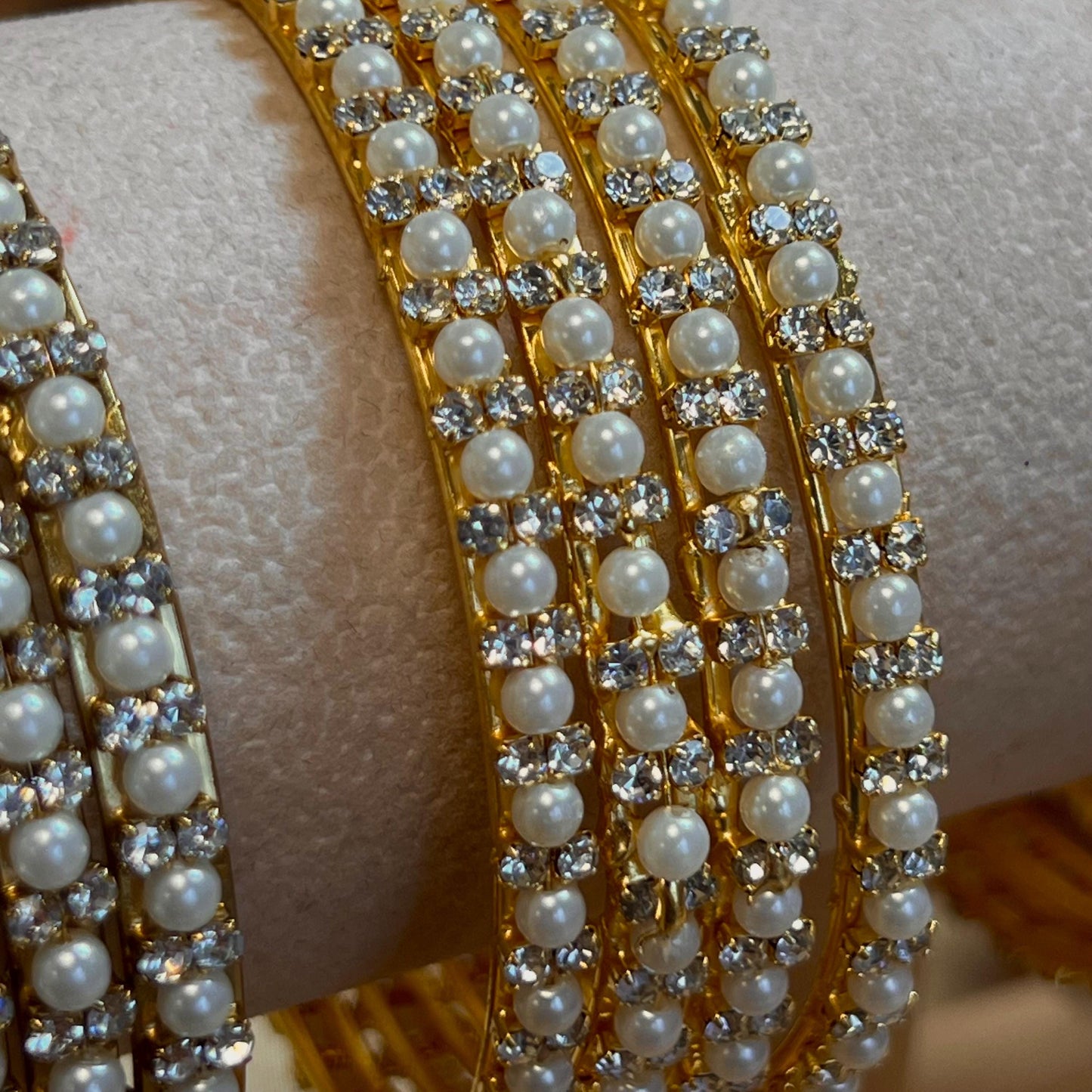 Set of 4 Pearl Bangles - Clear (Light Gold)/ Golden/Bronze/ Indian/ Pakistani/Jewelley/ Fashion Bracelet/2.8 only / Choose Colour