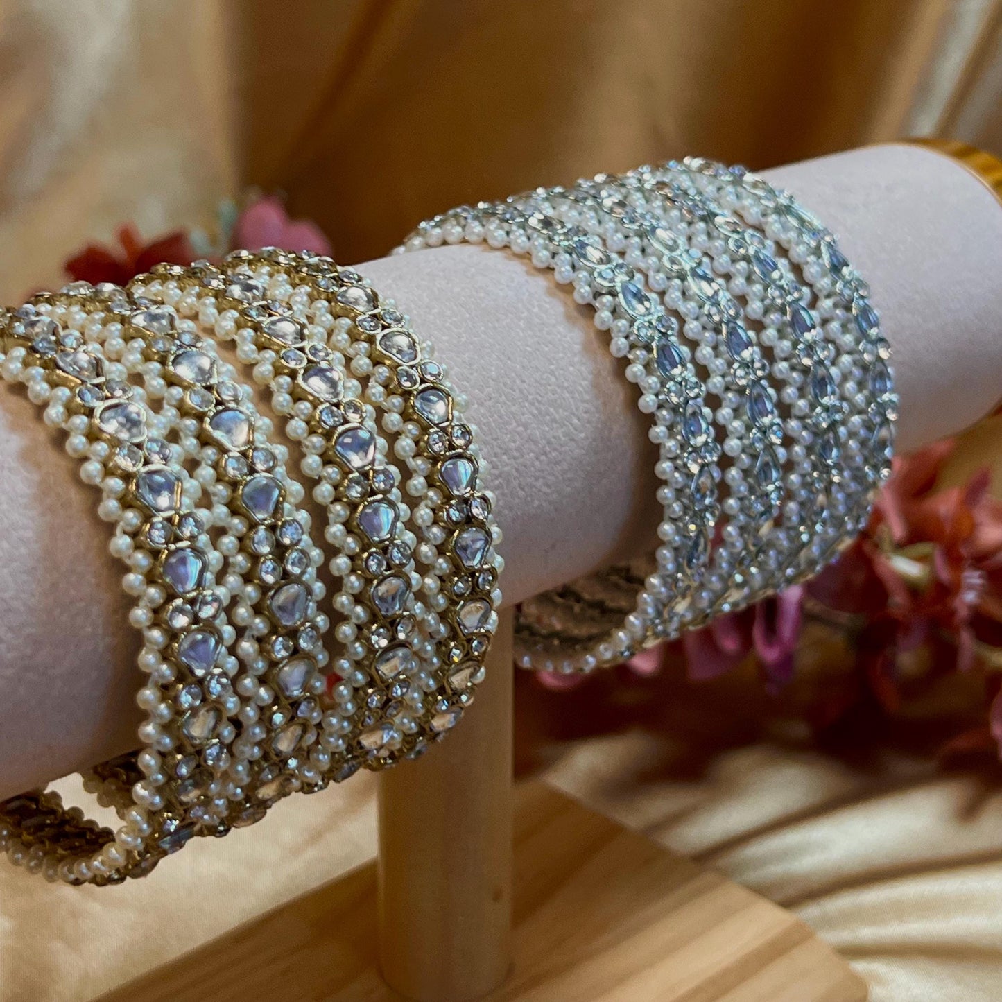 Chunky Jhumka Bangles (Pair)/Indian/ Pakistani/Jewelley/ Fashion Bracelet/ Clear Gold or Silver in 2.6 only