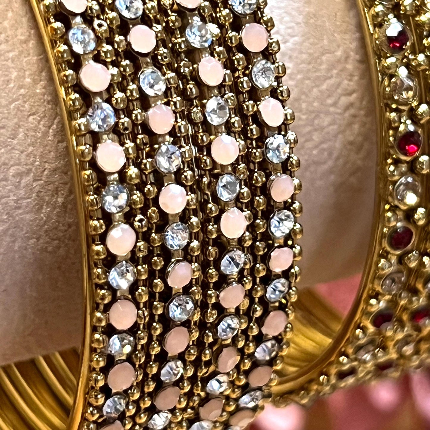 Set of 4 Rhinestone Bangles - Antique Gold Base/ Peach or Maroon Indian/ Pakistani/Jewelley/ Fashion Bracelet/2.6 only / Choose Colour