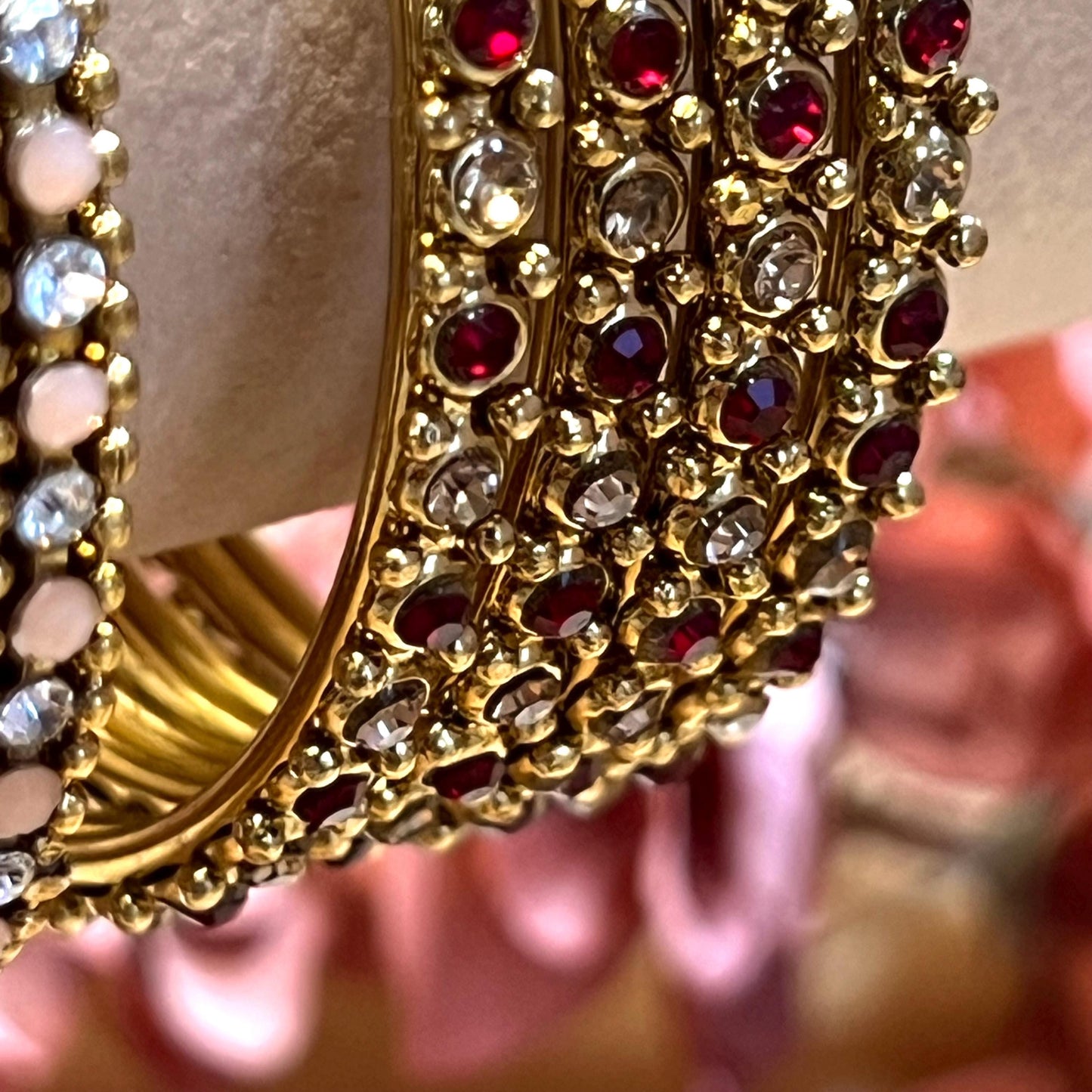 Set of 4 Rhinestone Bangles - Antique Gold Base/ Peach or Maroon Indian/ Pakistani/Jewelley/ Fashion Bracelet/2.6 only / Choose Colour