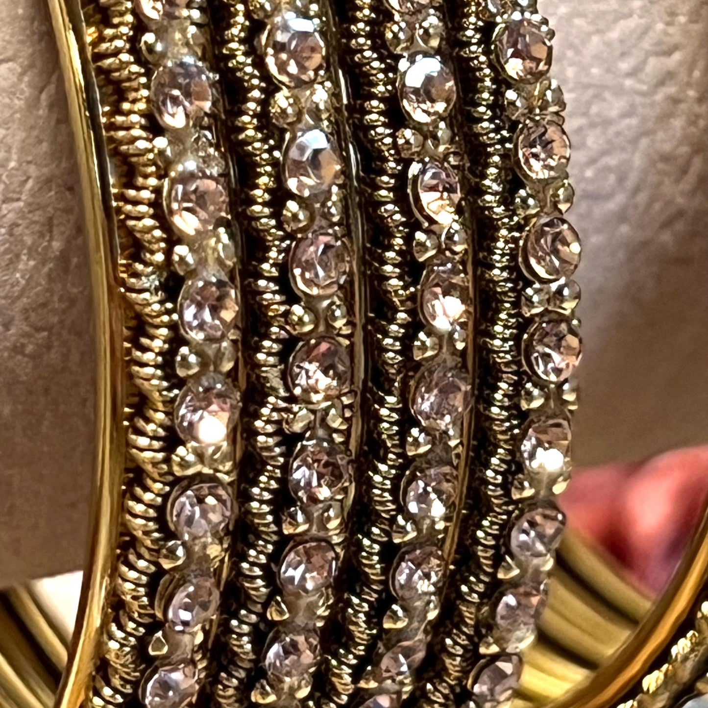 Set of 4 Rhinestone Bangles - Antique Gold Base/ Golden or Clear Indian/ Pakistani/Jewelley/ Fashion Bracelet/2.8 only / Choose Colour