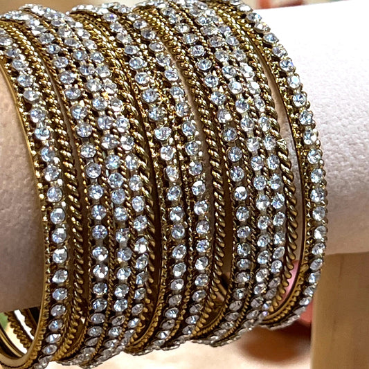 Antique Gold Clear Rhinestore Bangle set/2.6 only Small/Medium Bangle Set/Indian/ Pakistani/Jewelley/ Fashion Bracelet/Gift