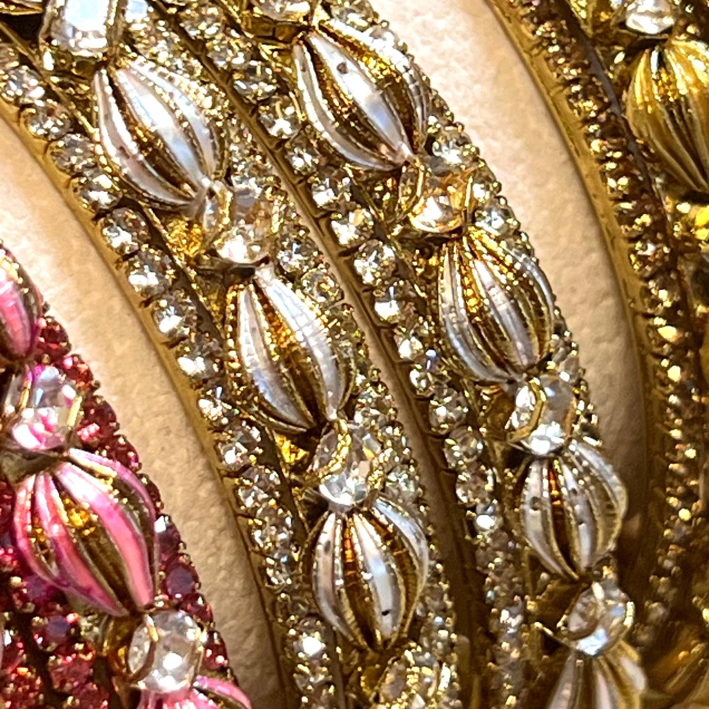 Set of 2 Retro Rhinestone Bangles - Antique Gold Base/ Golden or Clear Indian/ Pakistani/Jewelley/ Fashion Bracelet/2.6 only /Choose Colour