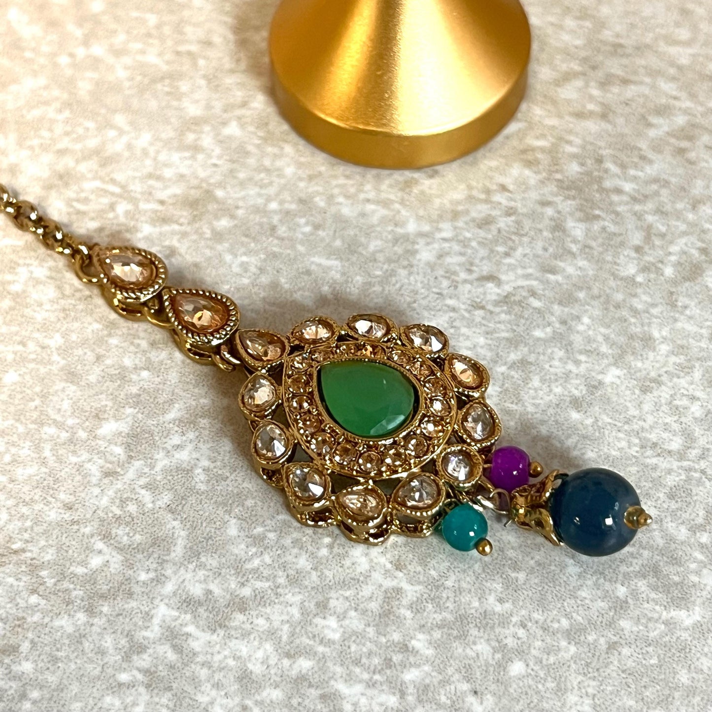 Mint Green- Multicolour Jhumka Earrings and Tikka Set/ Henna party/Pakistani/ Indian Style Earring/ Antique Gold with Champagne Crystals