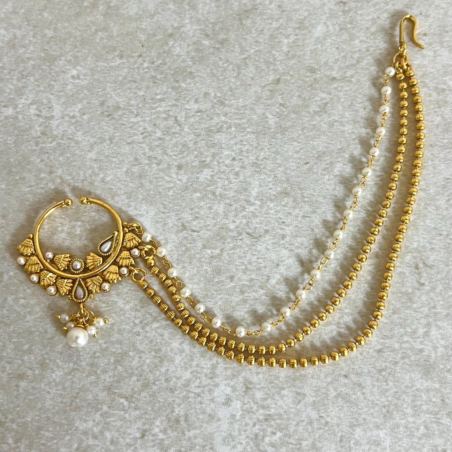 Bright Gold Non-Piercing Nose Ring - with chain/ Fashion Jewellery/ Gift/ Indian/Pakistani style/Nath /Indian Nose Jewellery/ 1 Inch Small